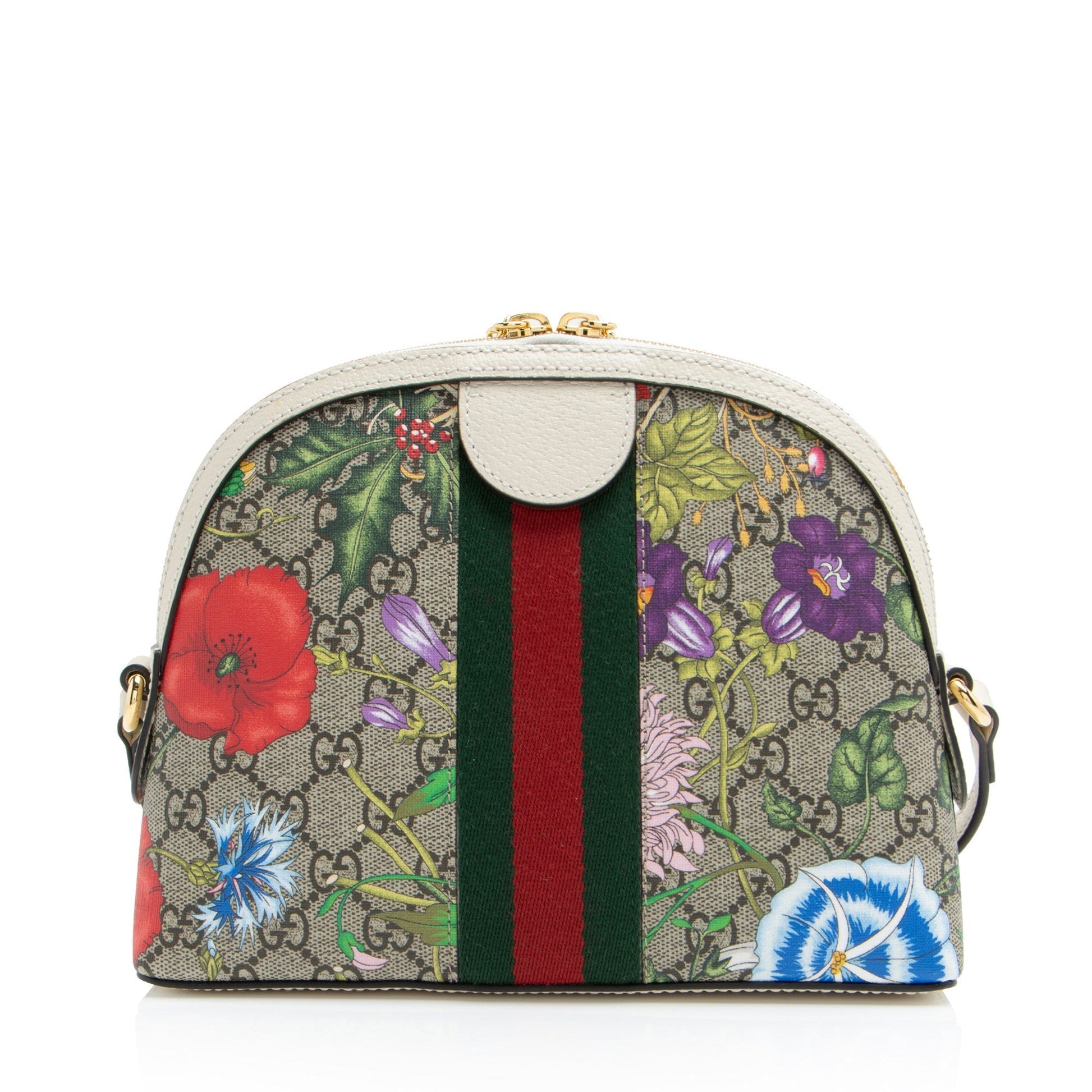 Gucci GG Supreme Flora Ophidia Dome Leather Canvas Nylon White Crossbody Bag Shf N3Xhau