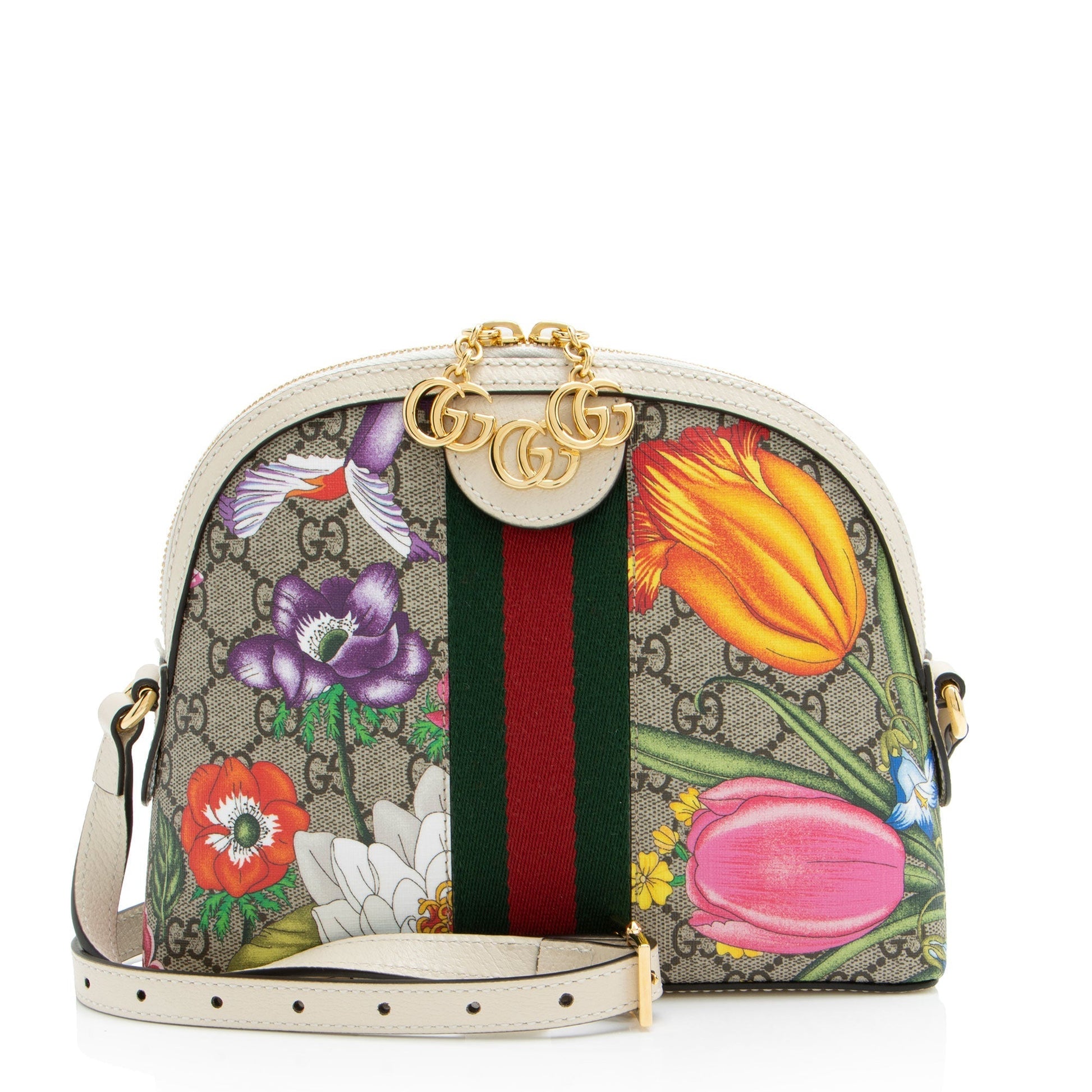 Gucci GG Supreme Flora Ophidia Dome Leather Canvas Nylon White Crossbody Bag Shf N3Xhau