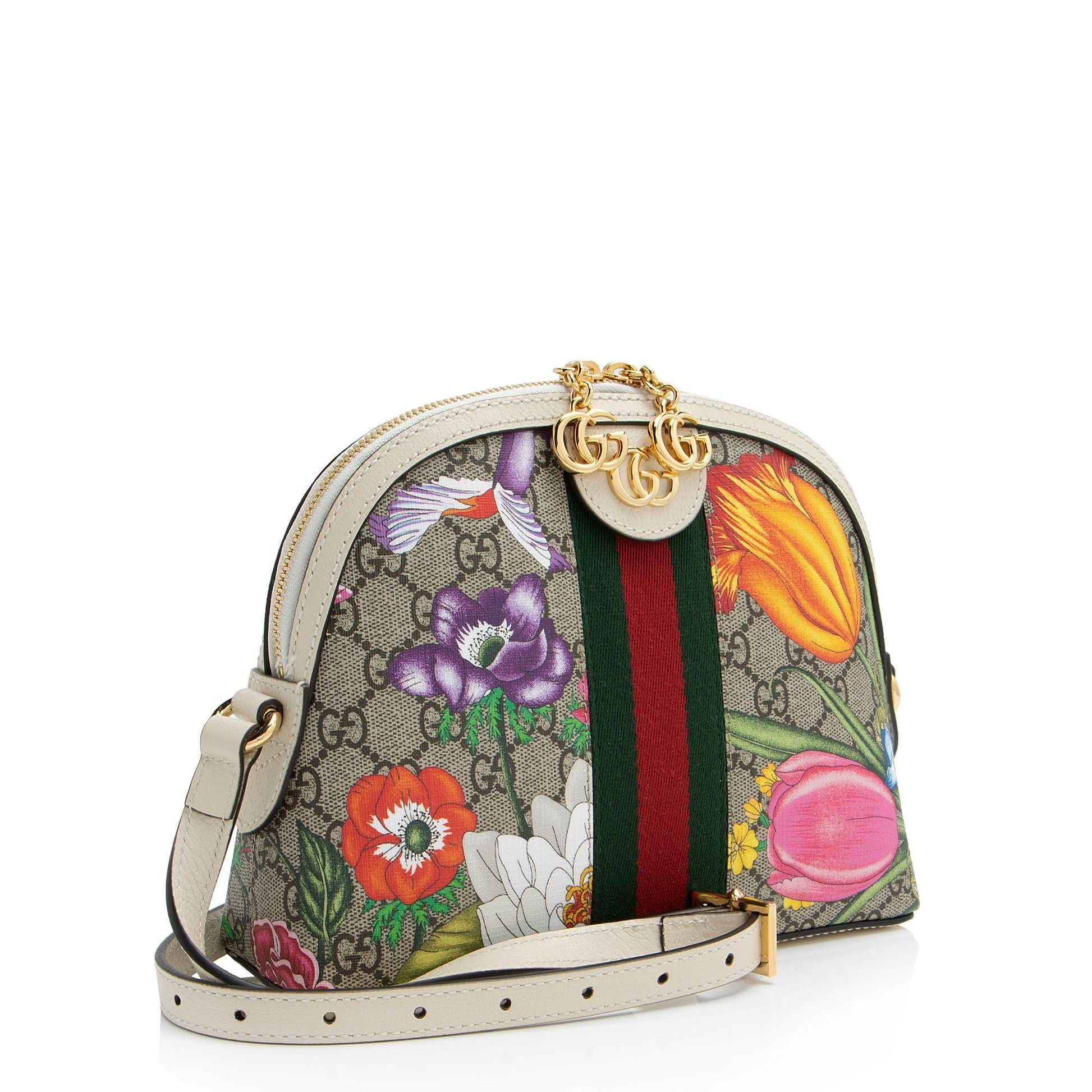 Gucci GG Supreme Flora Ophidia Dome Leather Canvas Nylon White Crossbody Bag Shf N3Xhau