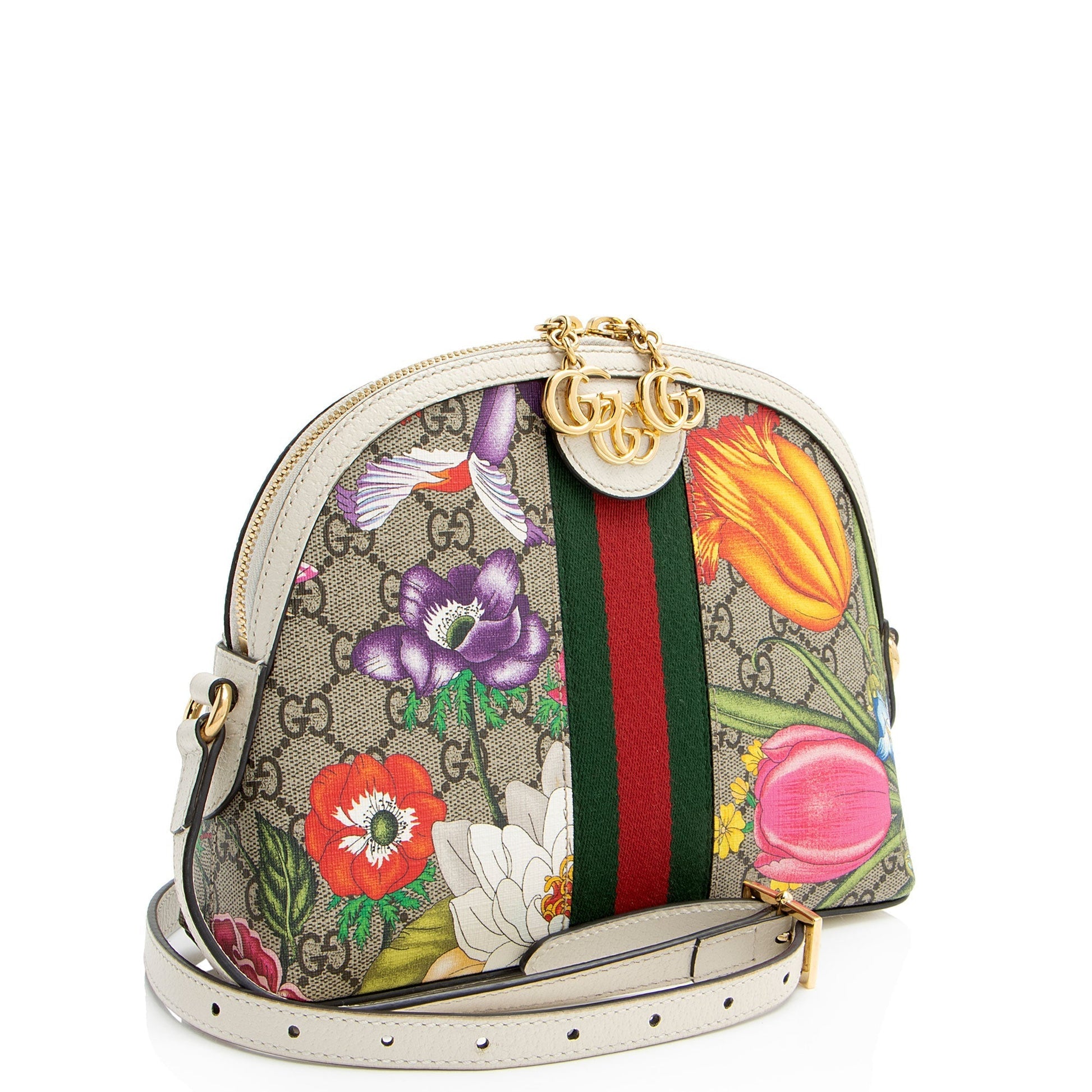 Gucci GG Supreme Flora Ophidia Dome Leather Canvas Nylon White Crossbody Bag Shoulder Bag