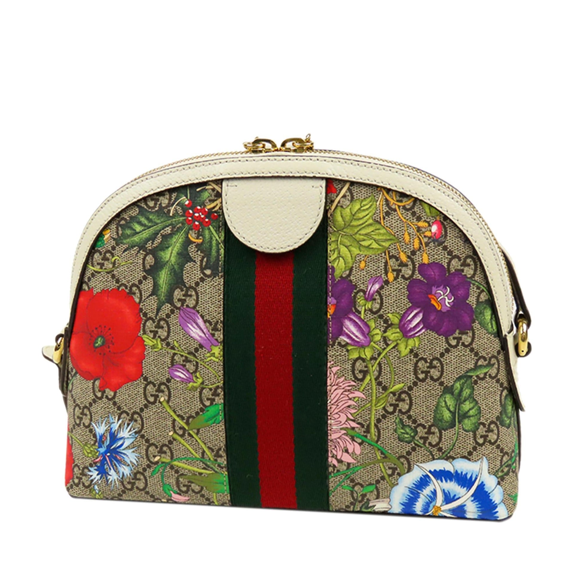 Gucci GG Supreme Flora Ophidia Dome Canvas Brown Small Crossbody Bag Small Shg