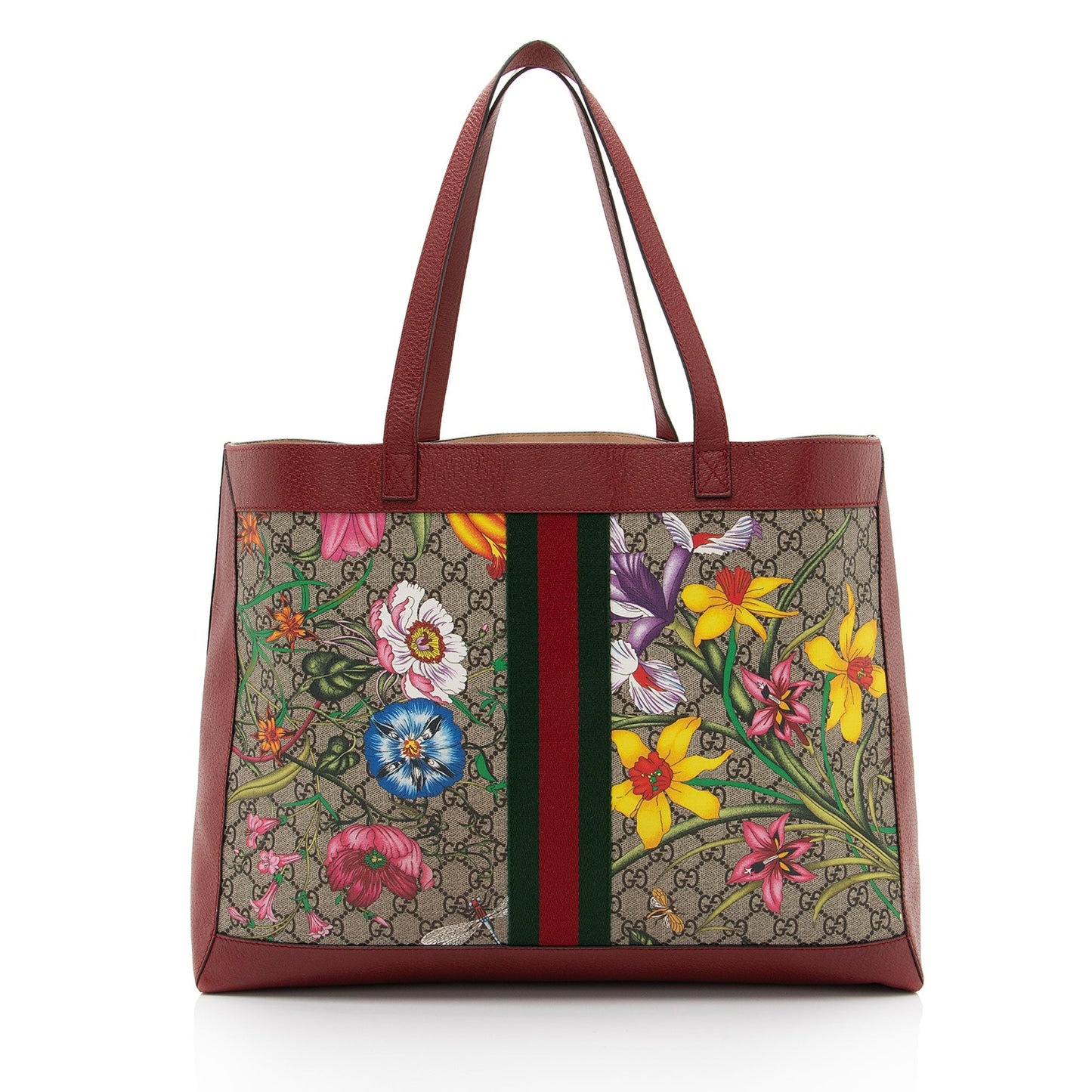Gucci GG Supreme Flora Ophidia SHF-aYucoZ Leather Canvas Nylon Beige Tote Bag