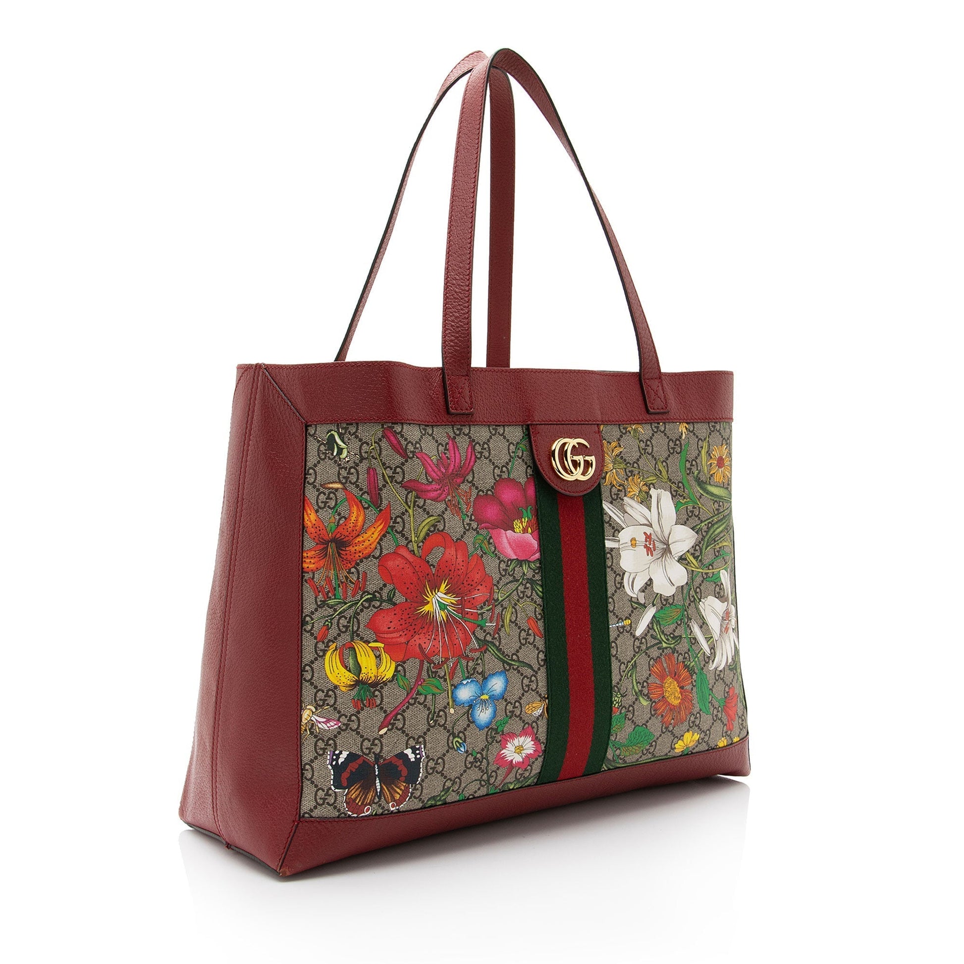 Gucci GG Supreme Flora Ophidia SHF-aYucoZ Leather Canvas Nylon Beige Tote Bag