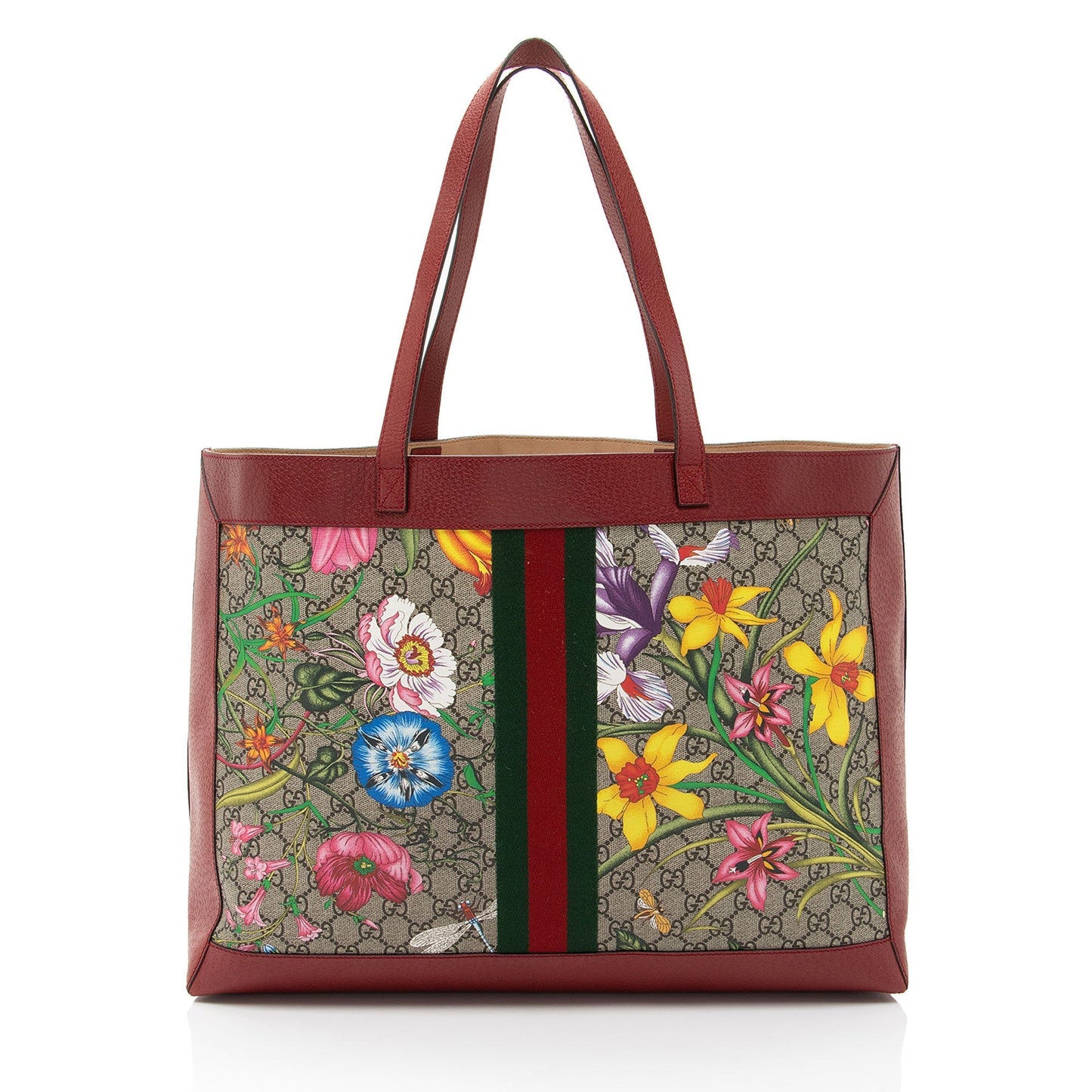Gucci GG Supreme Flora Ophidia SHF-nE6t7Y Leather Canvas Nylon Red Tote Bag