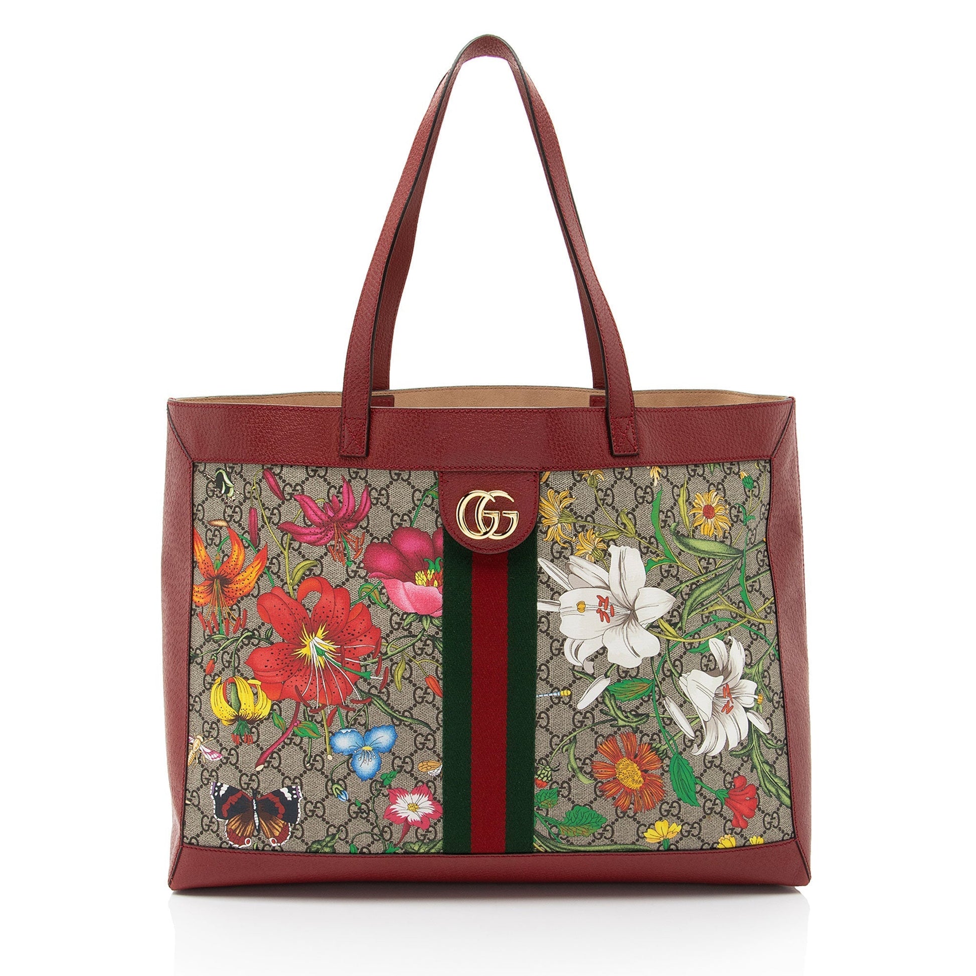 Gucci GG Supreme Flora Ophidia SHF-nE6t7Y Leather Canvas Nylon Red Tote Bag