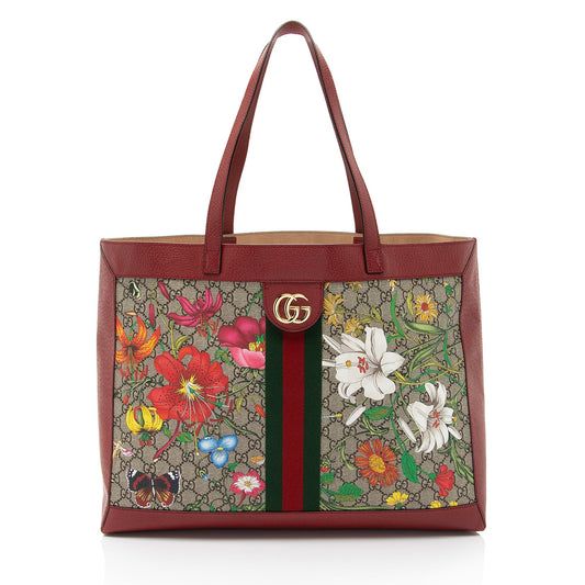 Gucci GG Supreme Flora Ophidia SHF-nE6t7Y Leather Canvas Nylon Red Tote Bag