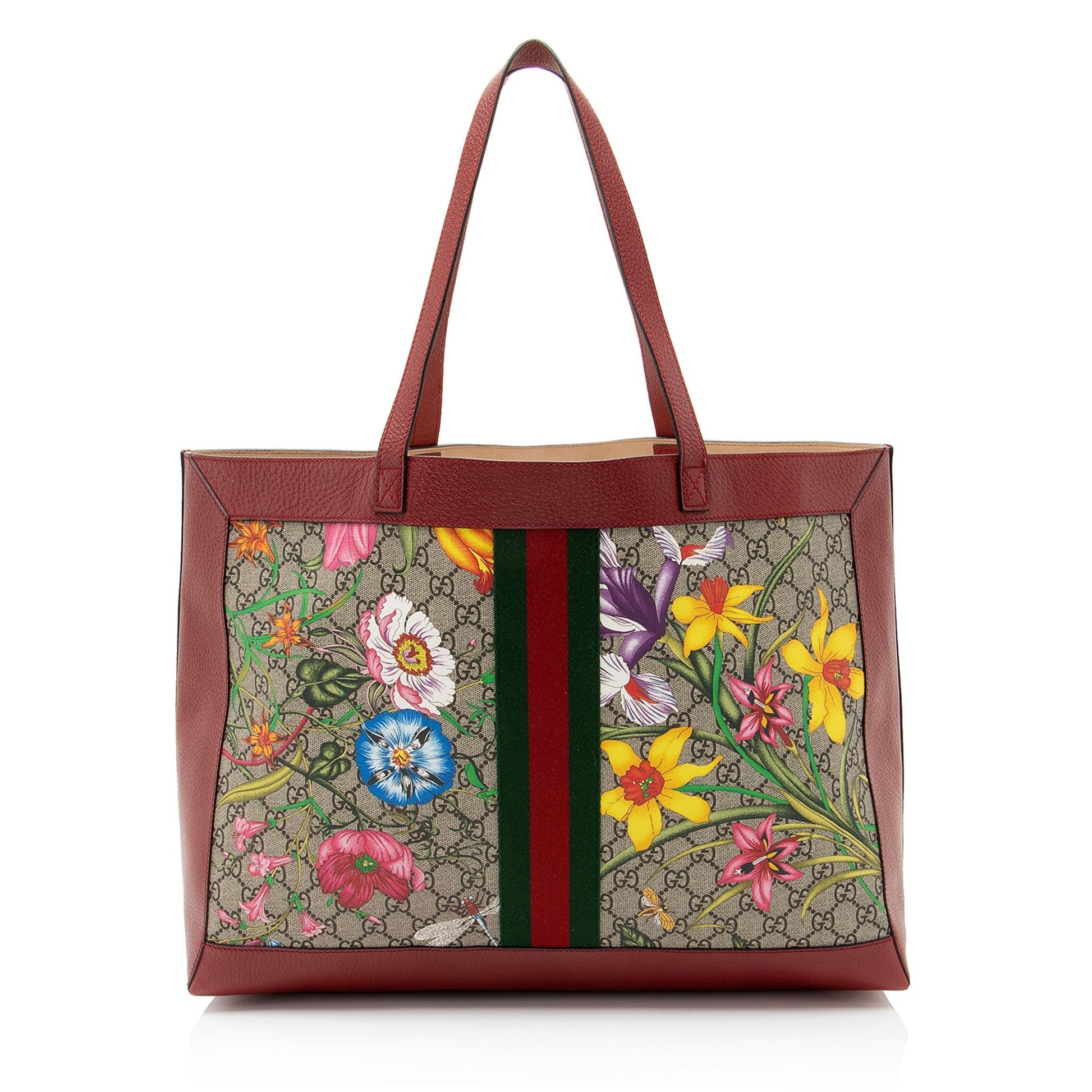 Gucci GG Supreme Flora Ophidia Leather Canvas Nylon Brown Tote Bag