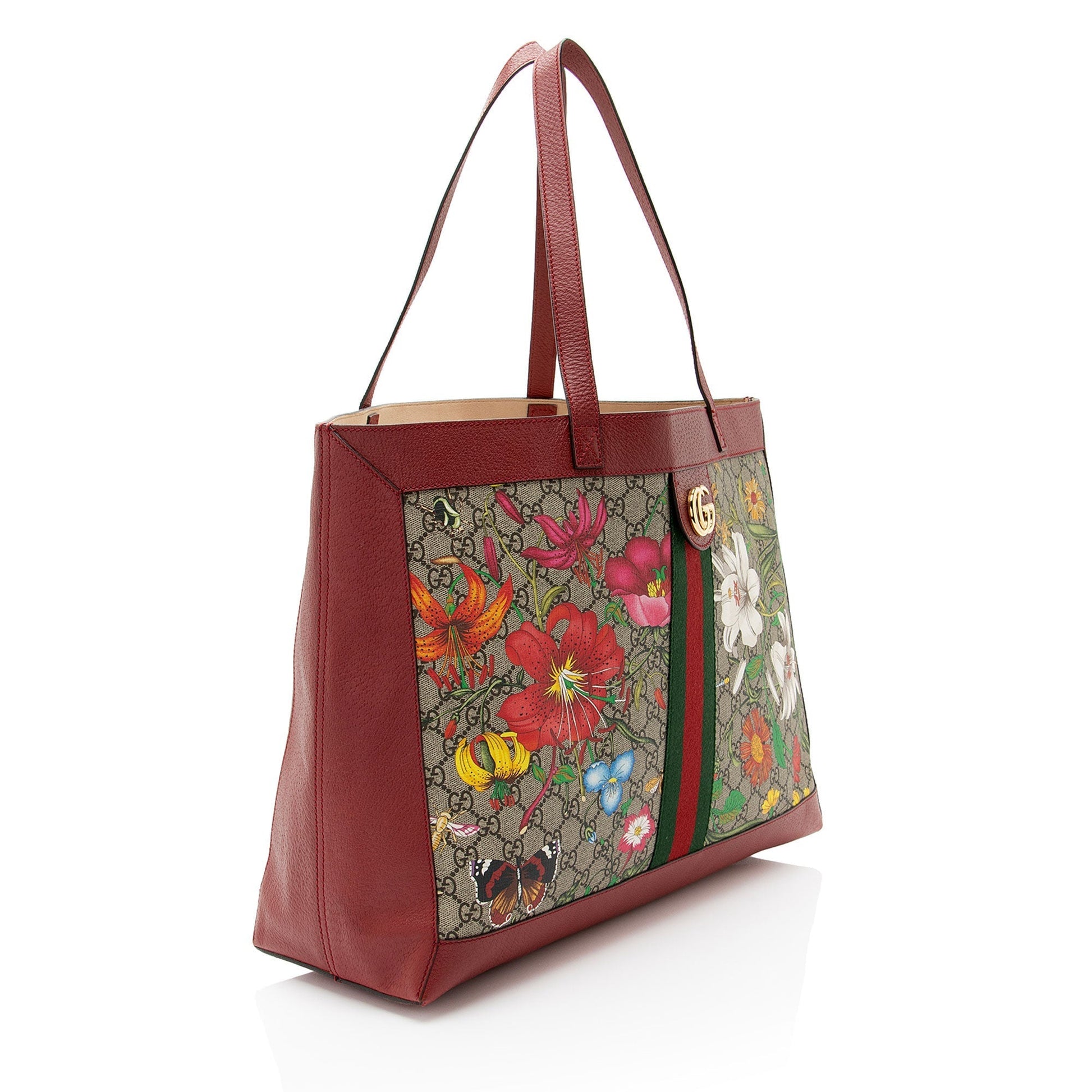 Gucci GG Supreme Flora Ophidia Leather Canvas Nylon Brown Tote Bag