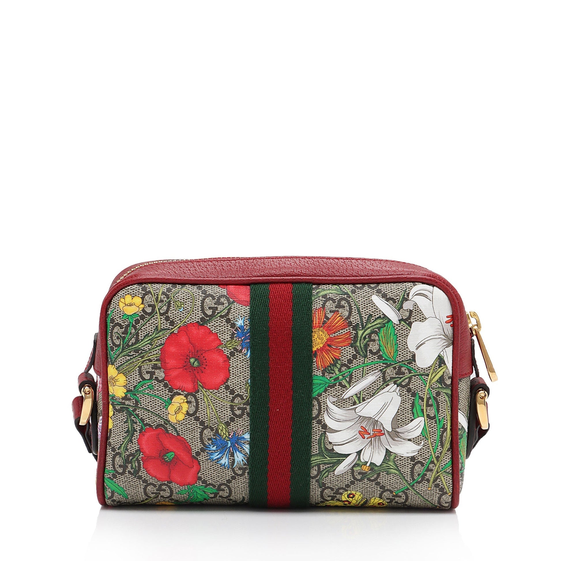 Gucci GG Supreme Flora Ophidia SHF-nnkZFw Leather Canvas Nylon Beige Crossbody Bag