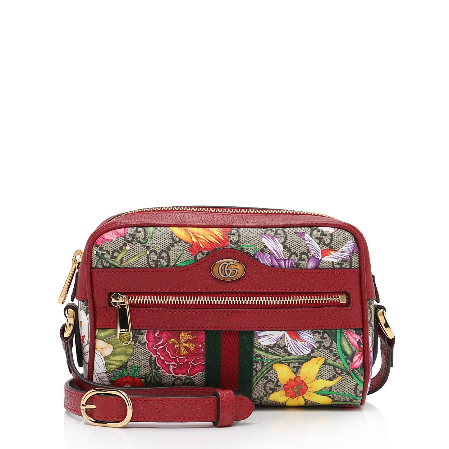 Gucci GG Supreme Flora Ophidia SHF-nnkZFw Leather Canvas Nylon Beige Crossbody Bag