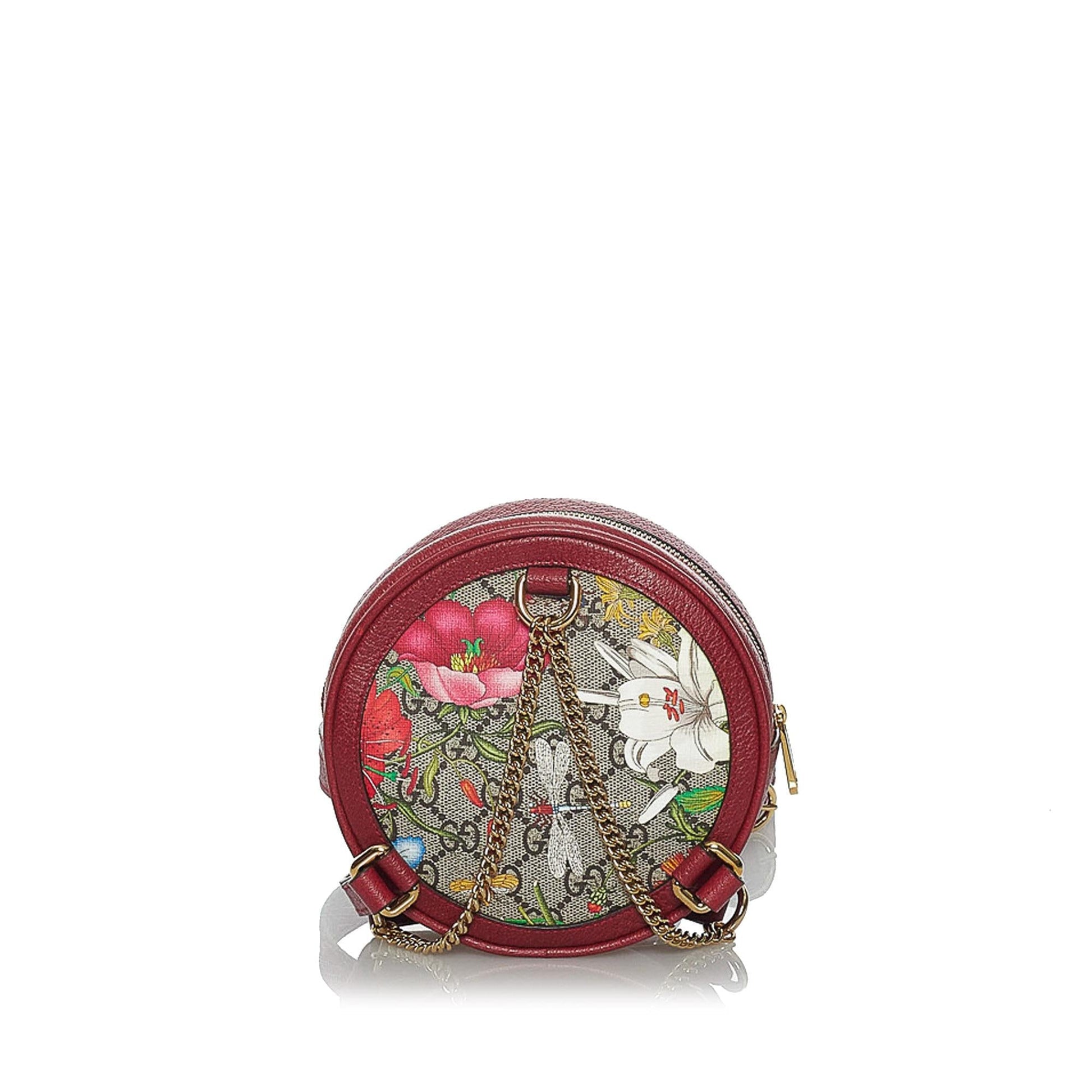 Gucci GG Supreme Flora Ophidia Round Canvas Red Backpack 4
