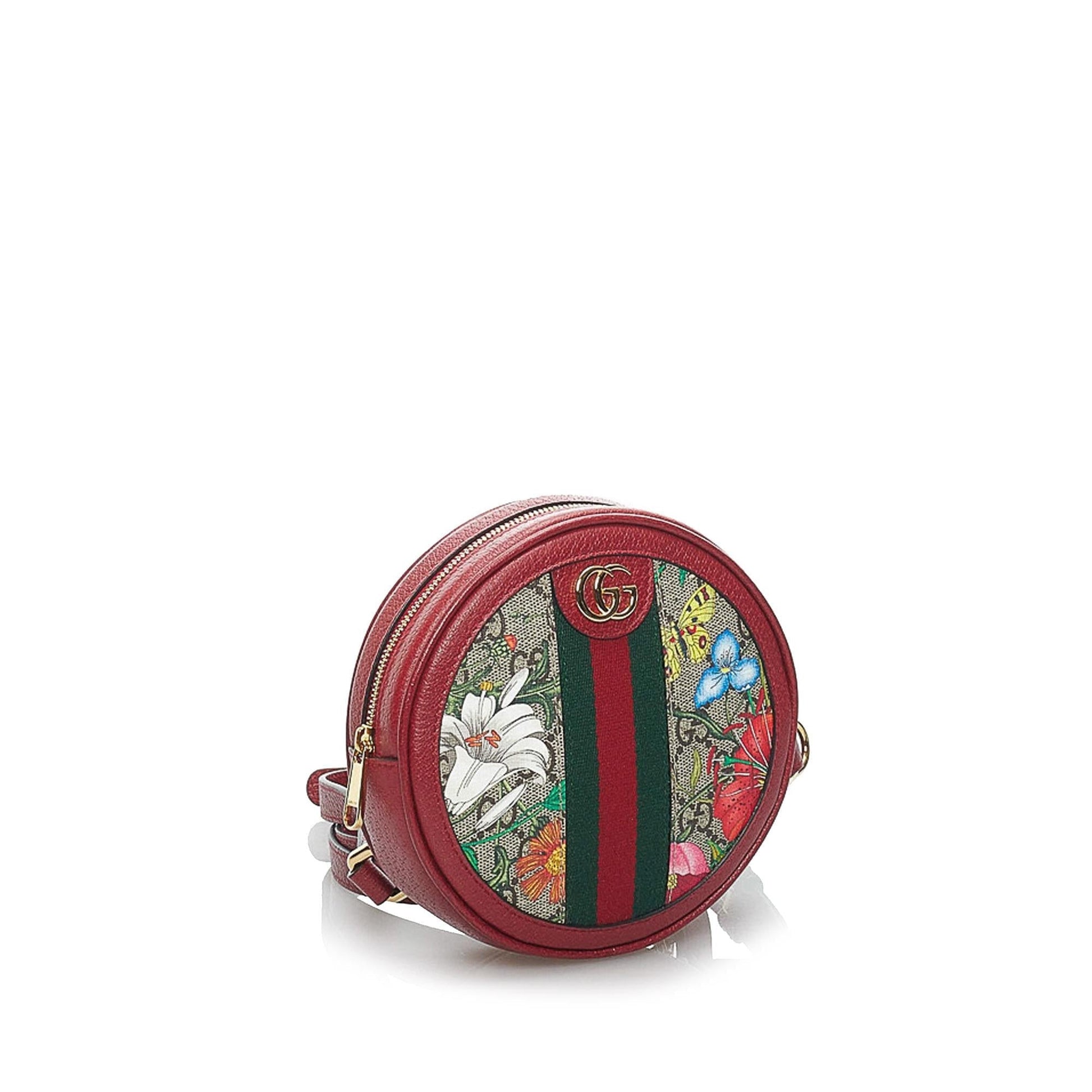 Gucci GG Supreme Flora Ophidia Round Canvas Calf Red Backpack Shg Vmokxm