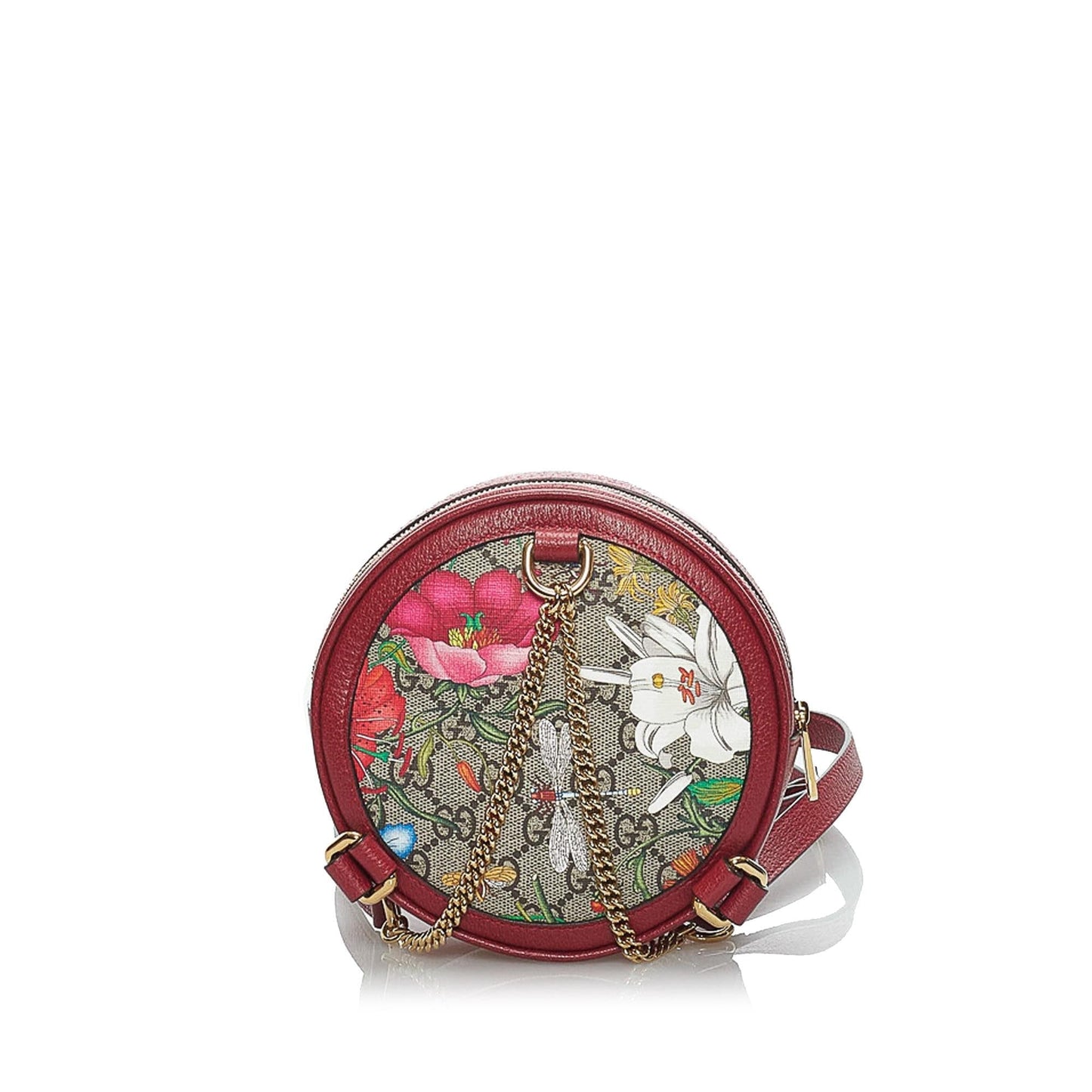 Gucci GG Supreme Flora Ophidia Round Canvas Calf Red Backpack