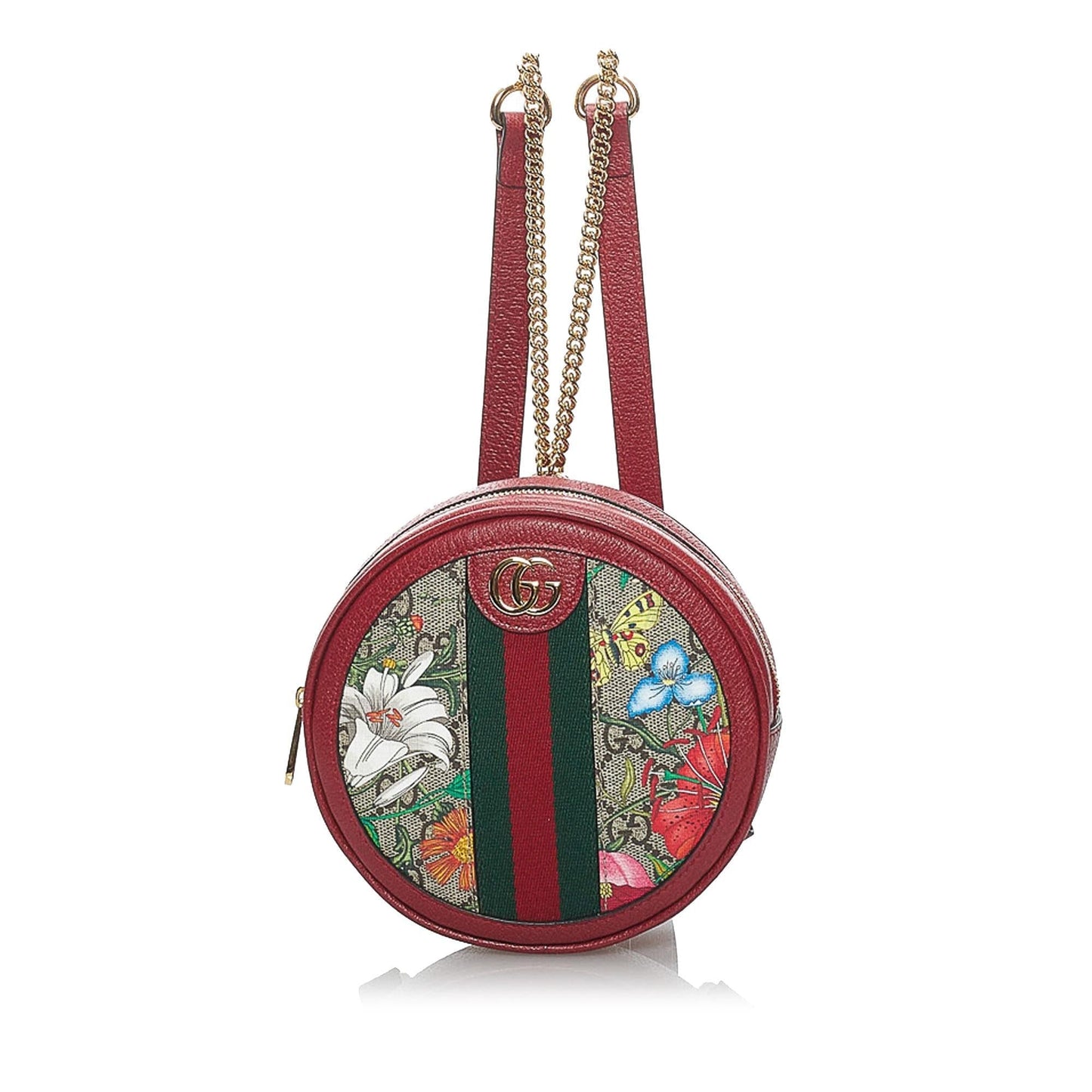 Gucci GG Supreme Flora Ophidia Round Canvas Calf Red Backpack