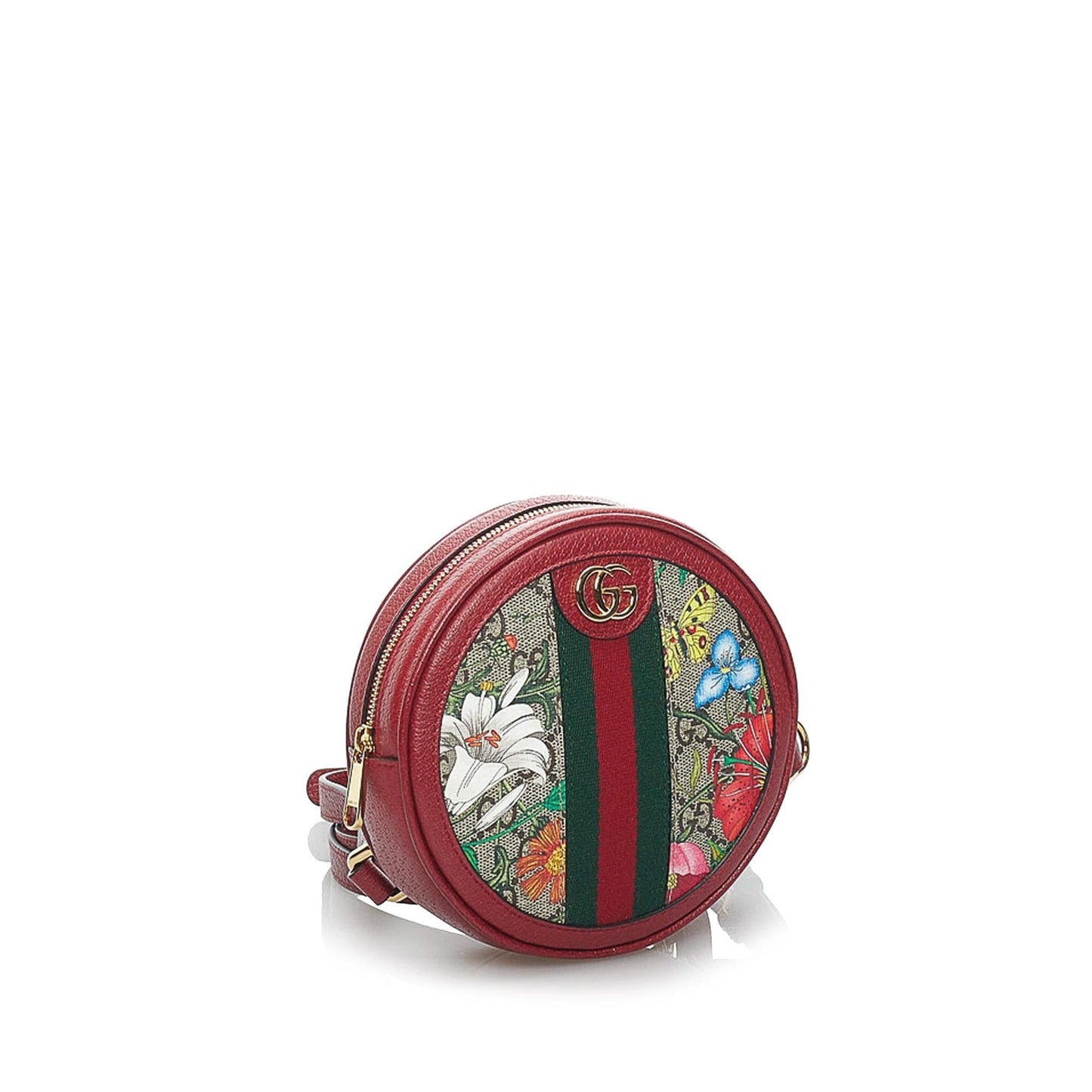 Gucci GG Supreme Flora Ophidia Round Canvas Calf Red Backpack