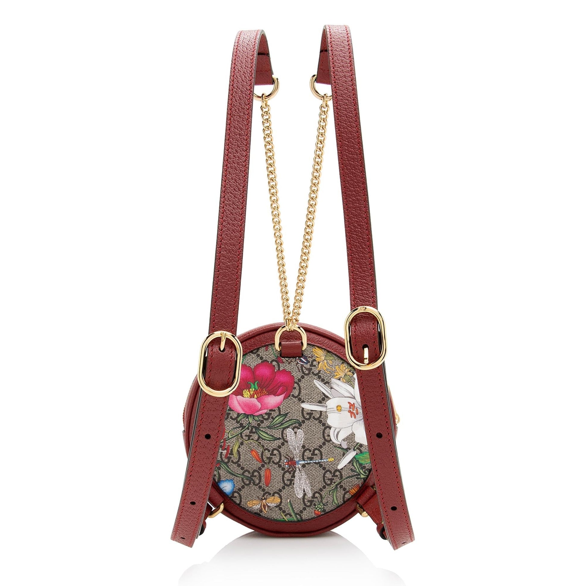 Gucci GG Supreme Flora Ophidia Round Leather Canvas Nylon Beige Shoulder Bag