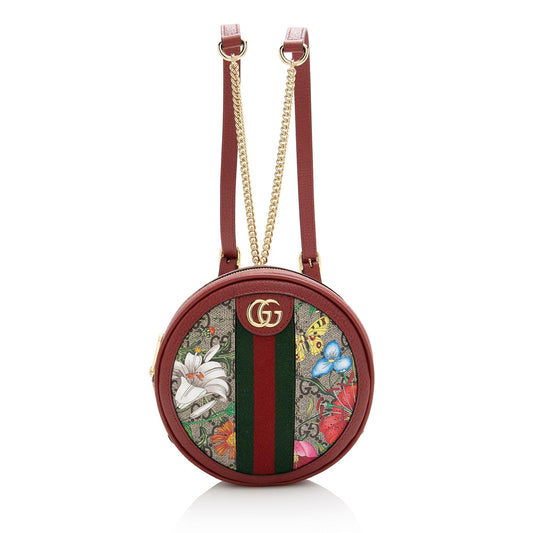Gucci GG Supreme Flora Ophidia Round Leather Canvas Nylon Beige Shoulder Bag