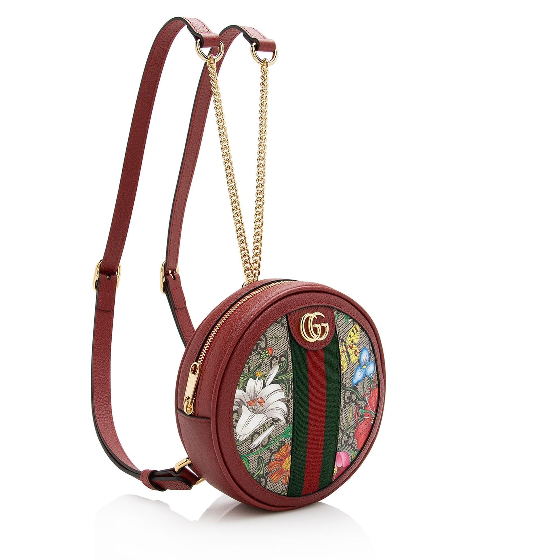 Gucci GG Supreme Flora Ophidia Round Leather Canvas Nylon Beige Shoulder Bag