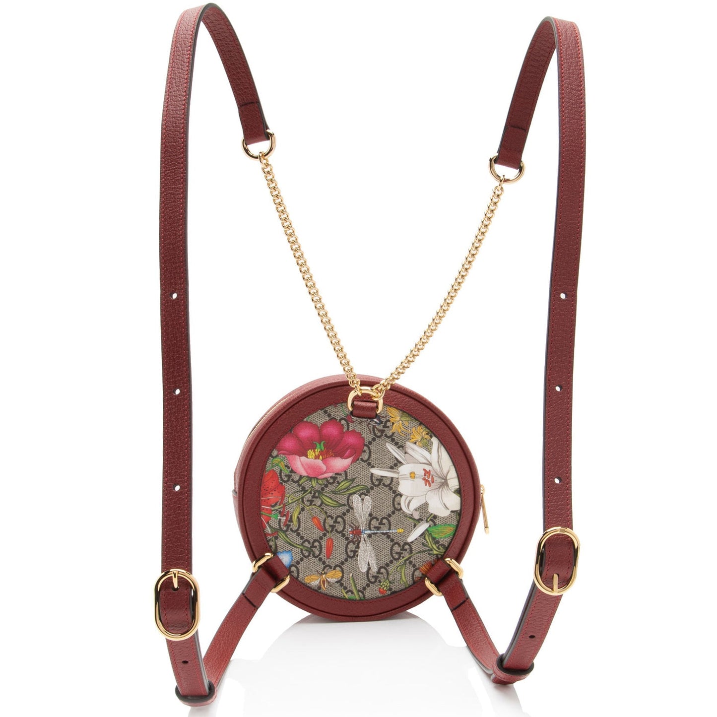 Gucci GG Supreme Flora Ophidia Round Leather Canvas Nylon Red Shoulder Bag