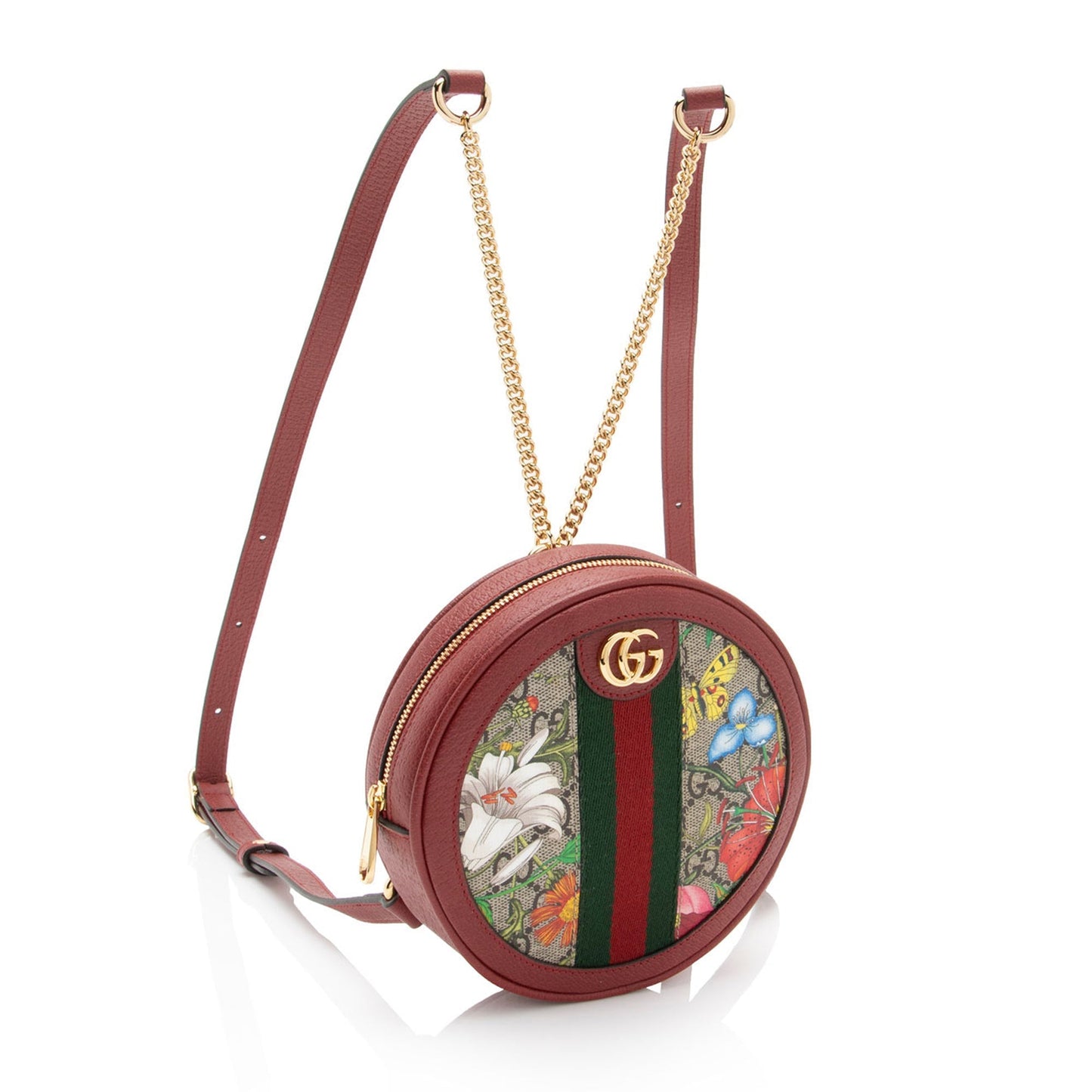 Gucci GG Supreme Flora Ophidia Round Leather Canvas Nylon Red Shoulder Bag