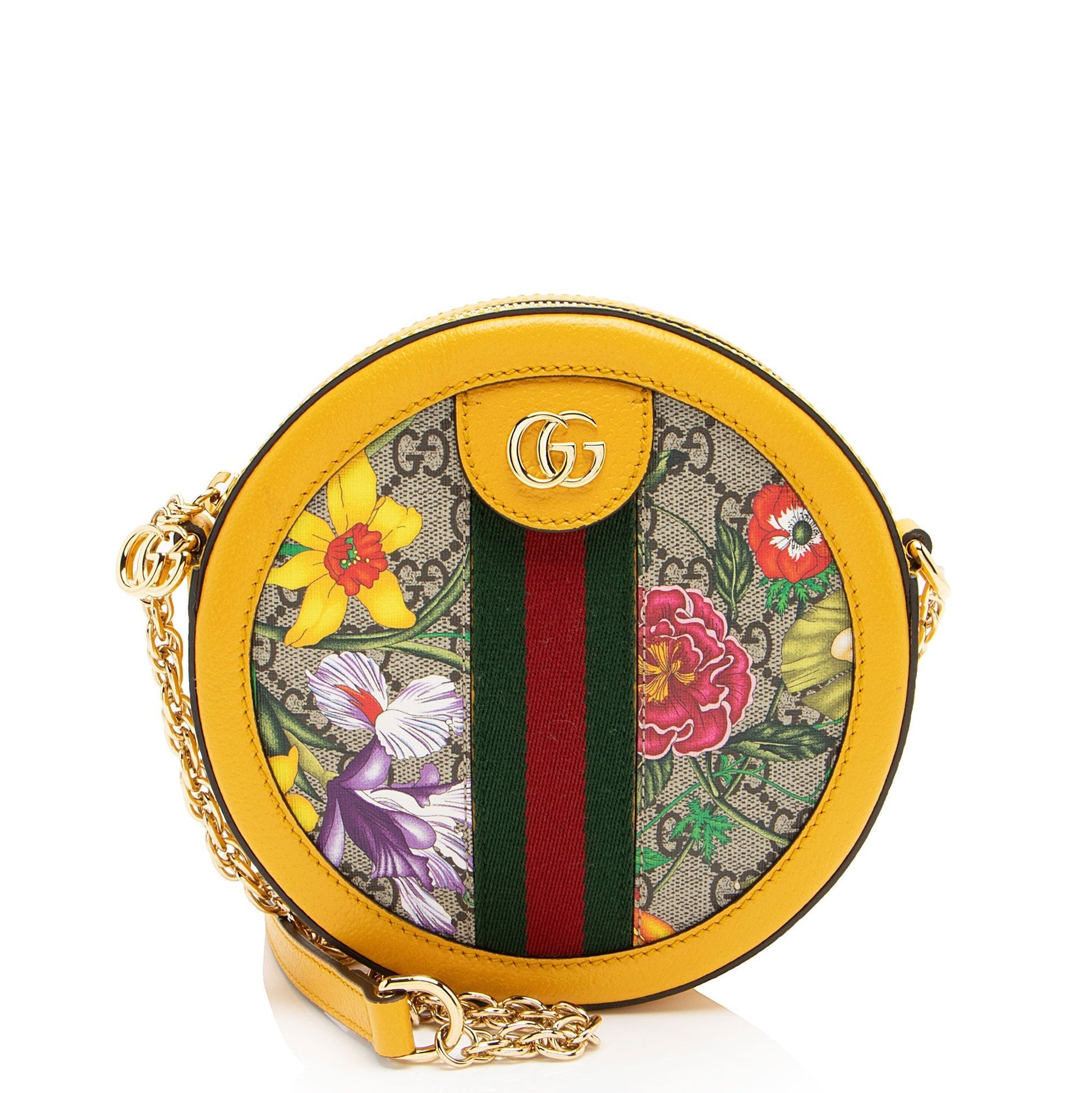 Gucci GG Supreme Flora Ophidia Round Leather Canvas Nylon Beige Crossbody Bag
