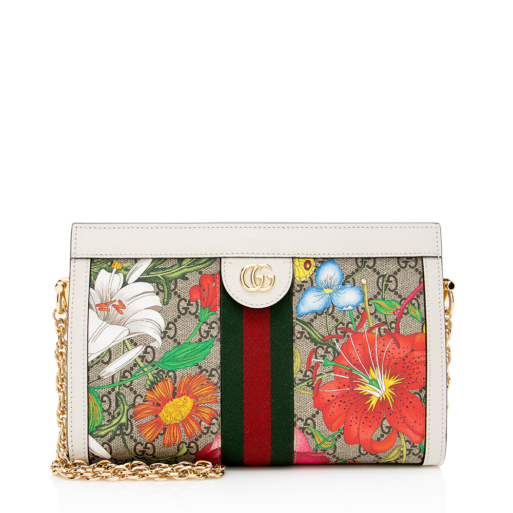 Gucci GG Supreme Flora Ophidia SHF Leather Canvas Nylon White Shoulder Bag