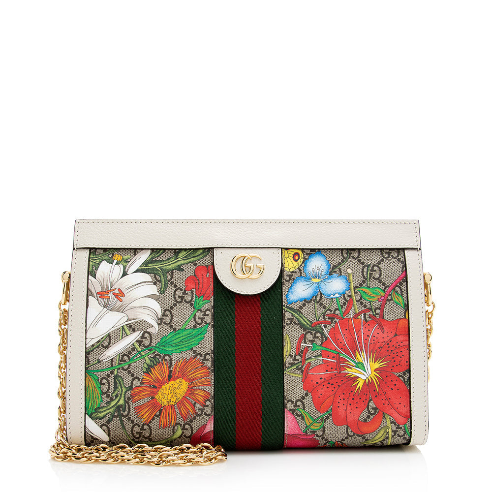 Gucci GG Supreme Flora Ophidia SHF-KjBjS9 Leather Canvas Nylon White Shoulder Bag