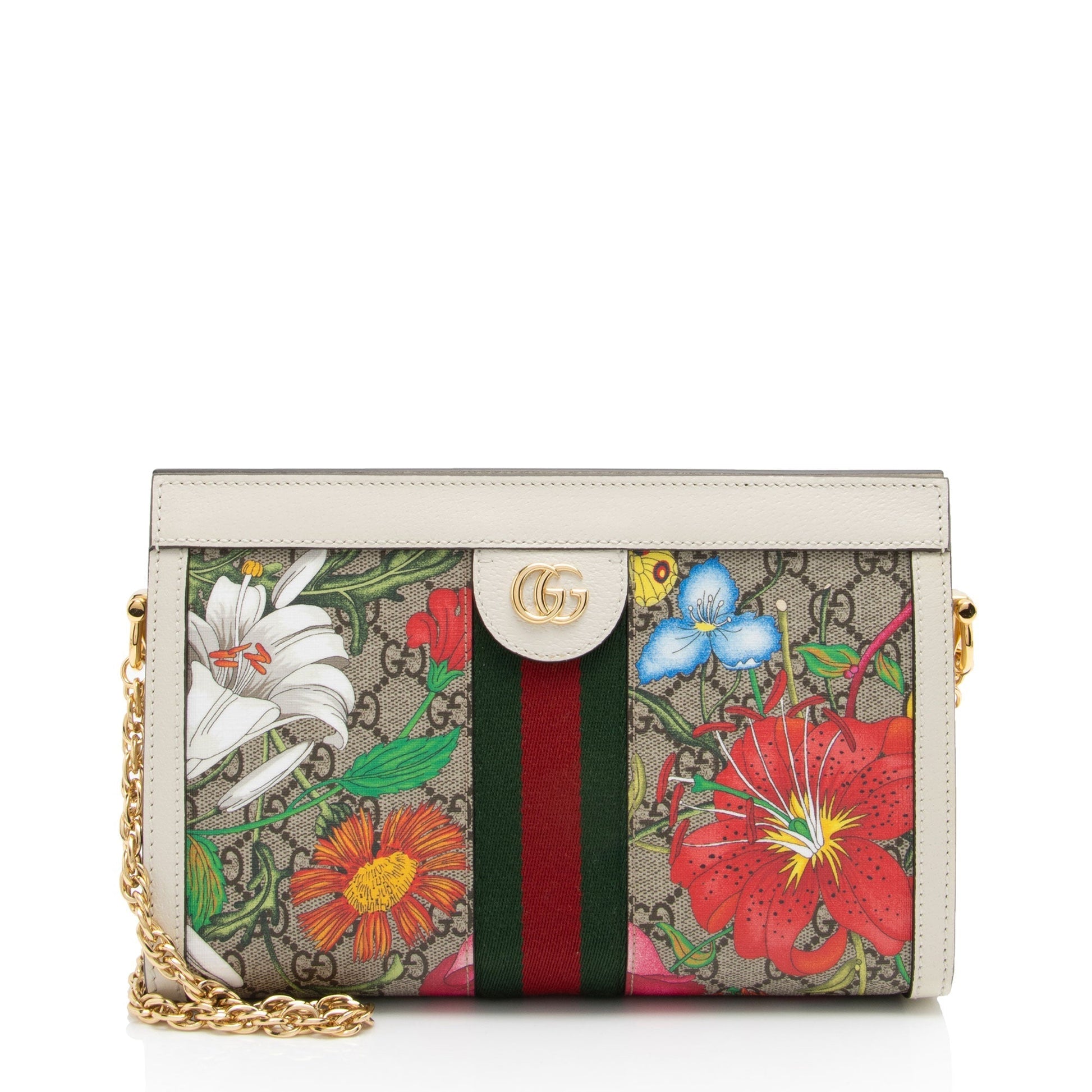 Gucci GG Supreme Flora Ophidia SHF-EhHvKa Leather Canvas Nylon White Shoulder Bag