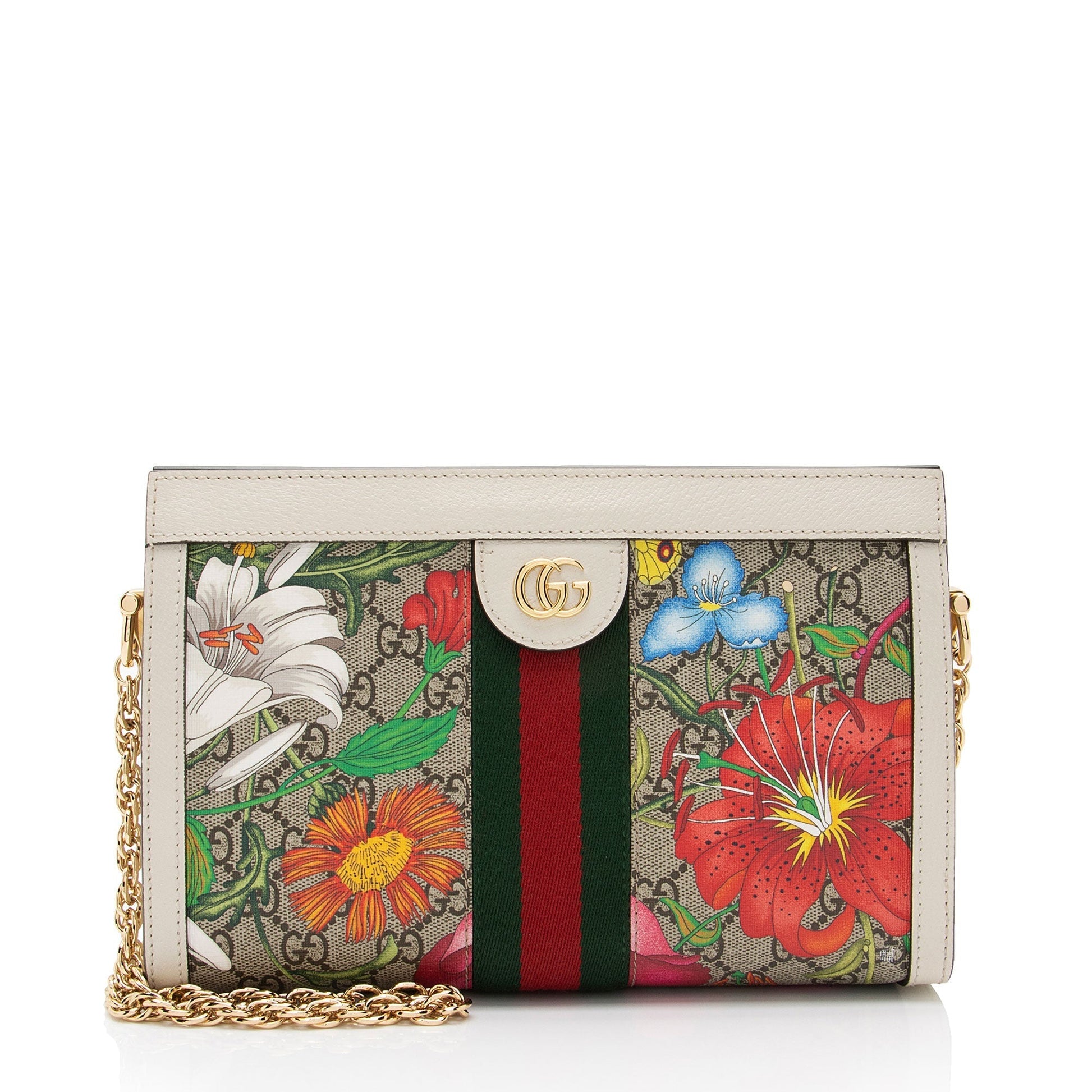 Gucci GG Supreme Flora Ophidia SHF-nYcccu Leather Canvas Nylon White Shoulder Bag