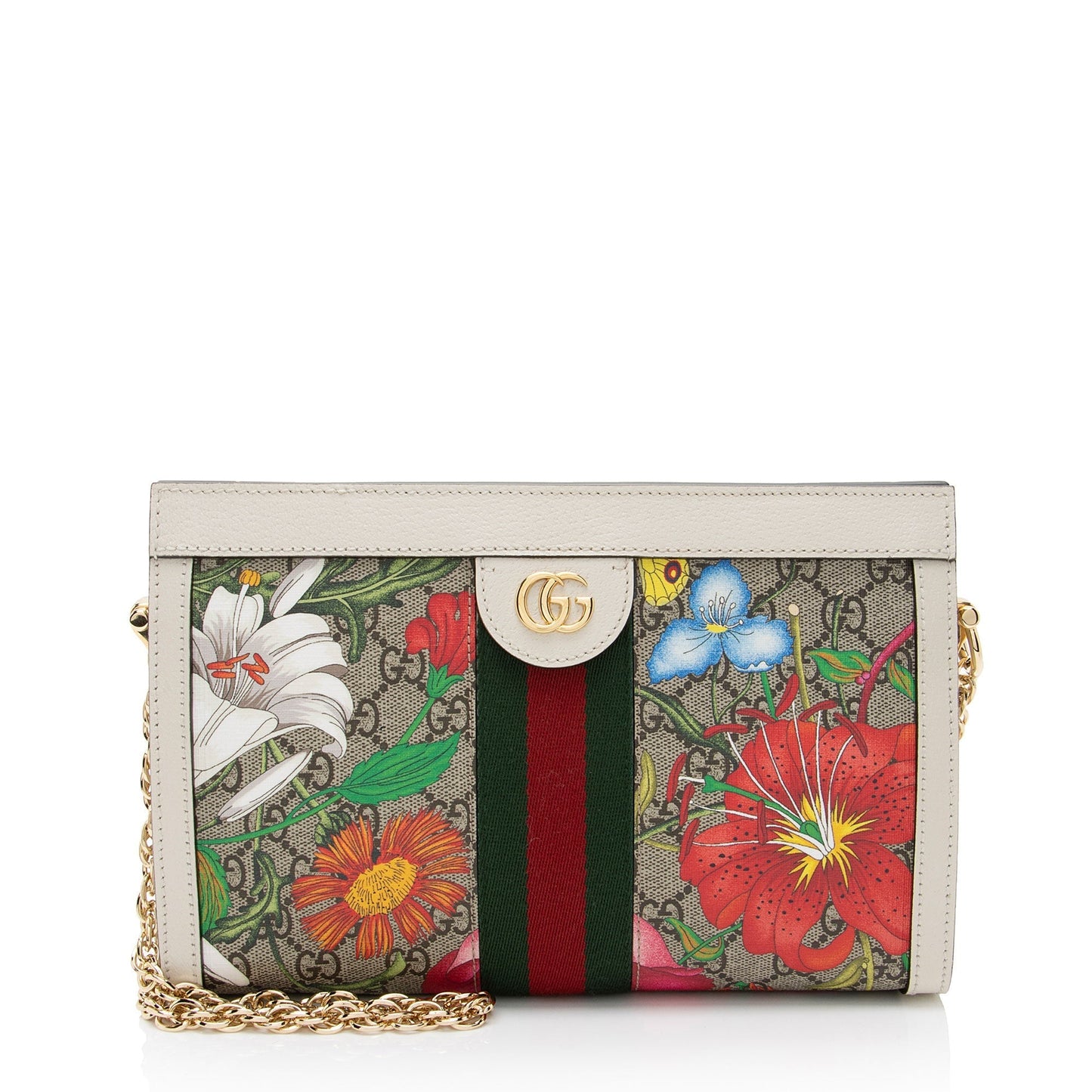 Gucci GG Supreme Flora Ophidia Leather Canvas Nylon White Shoulder Bag Shf Z81Yrh