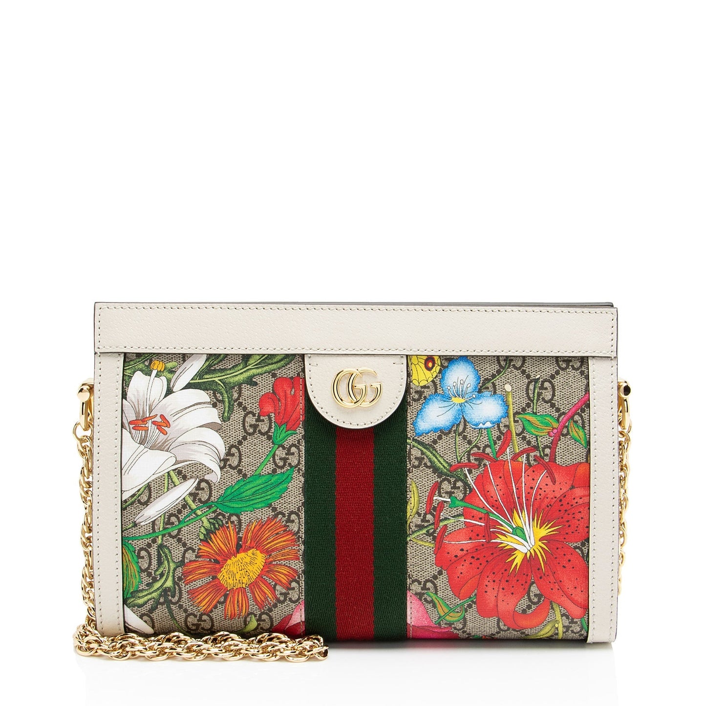 Gucci GG Supreme Flora Ophidia Leather Canvas Nylon White Shoulder Bag Shoulder Bag