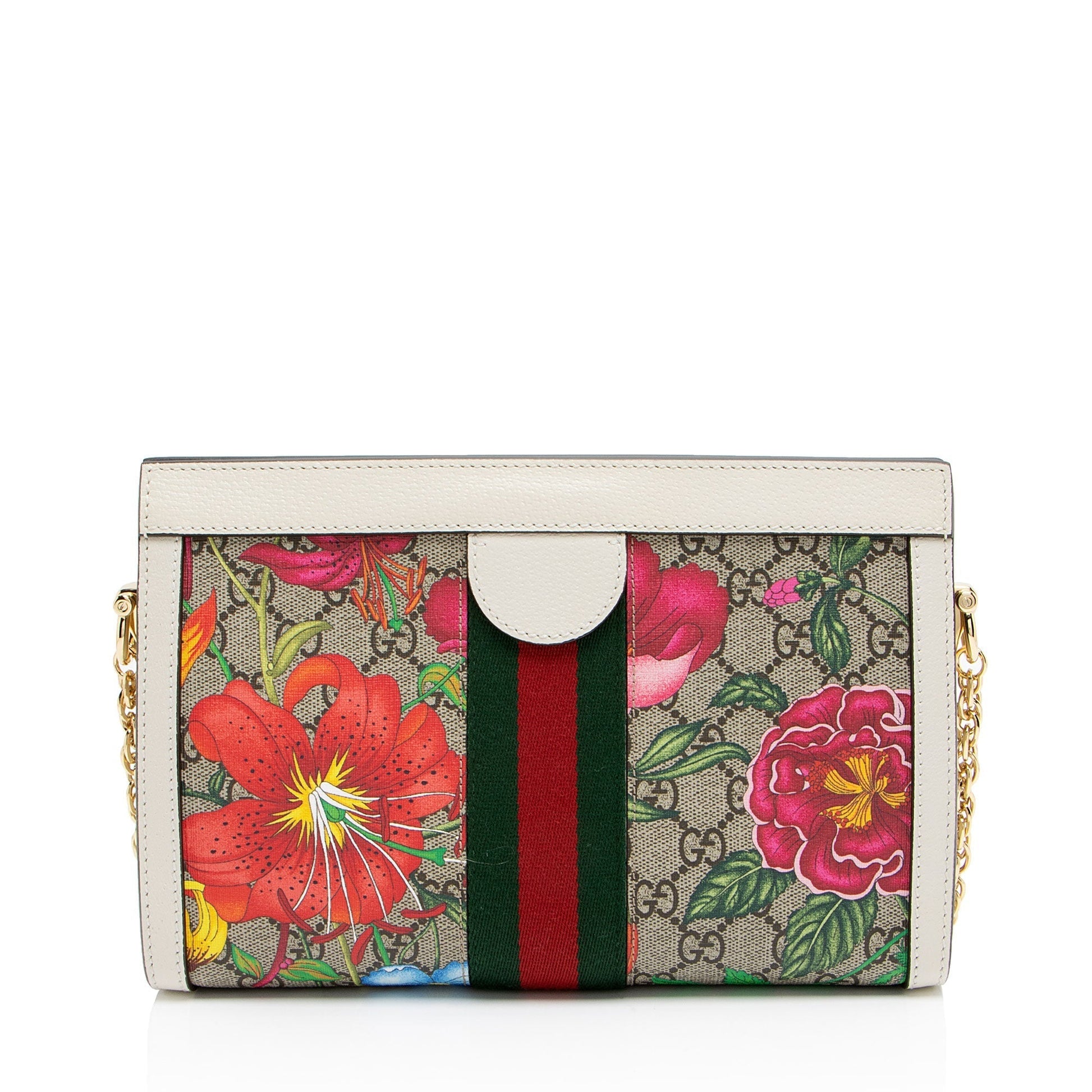 Gucci GG Supreme Flora Ophidia Leather Canvas Nylon White Shoulder Bag
