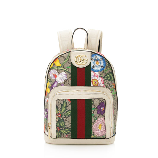 Gucci GG Supreme Flora Ophidia Backpack Leather Canvas Nylon Beige Shoulder Bag