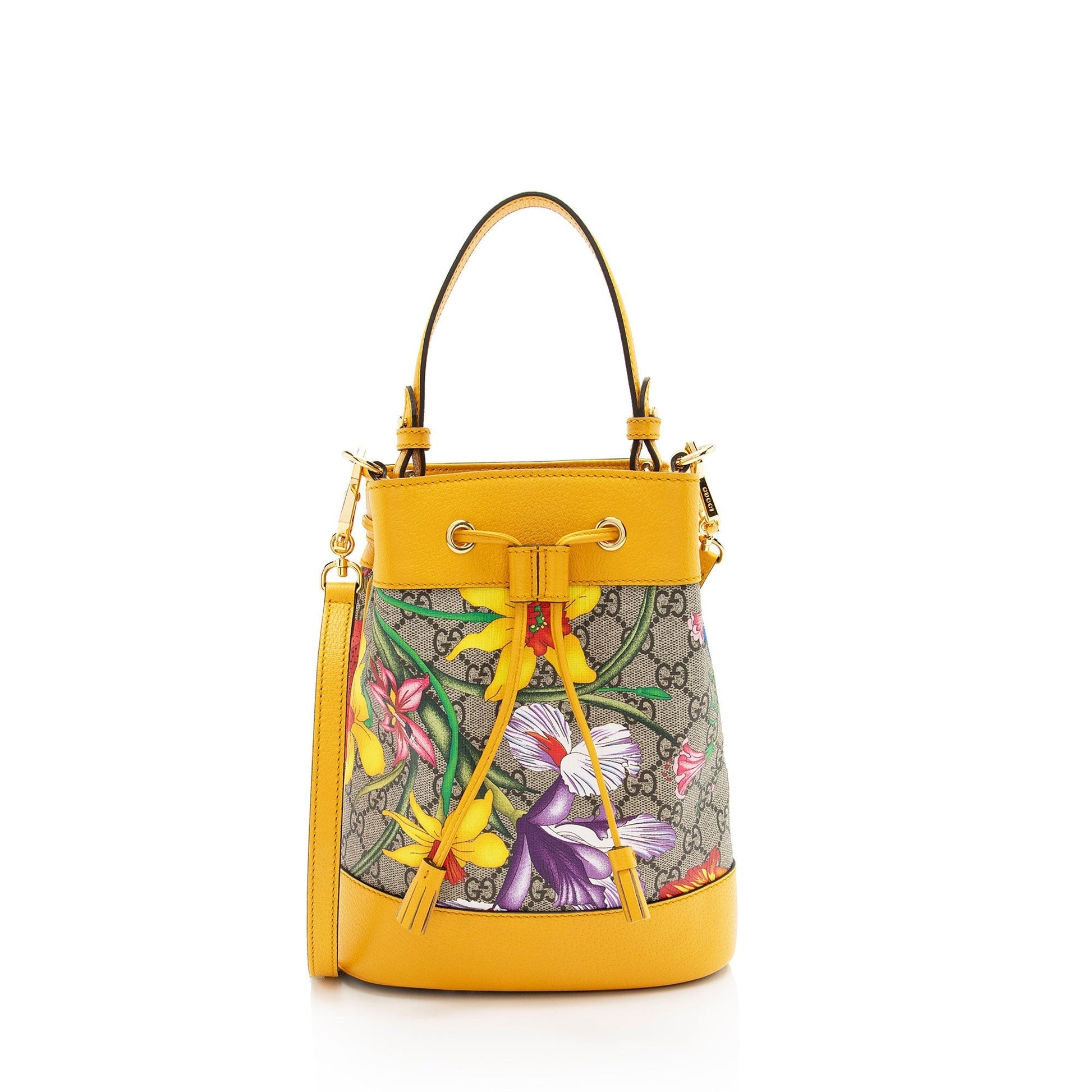 Gucci GG Supreme Flora Ophidia Bucket Leather Canvas Beige Small Crossbody Bag Shf Xran0H