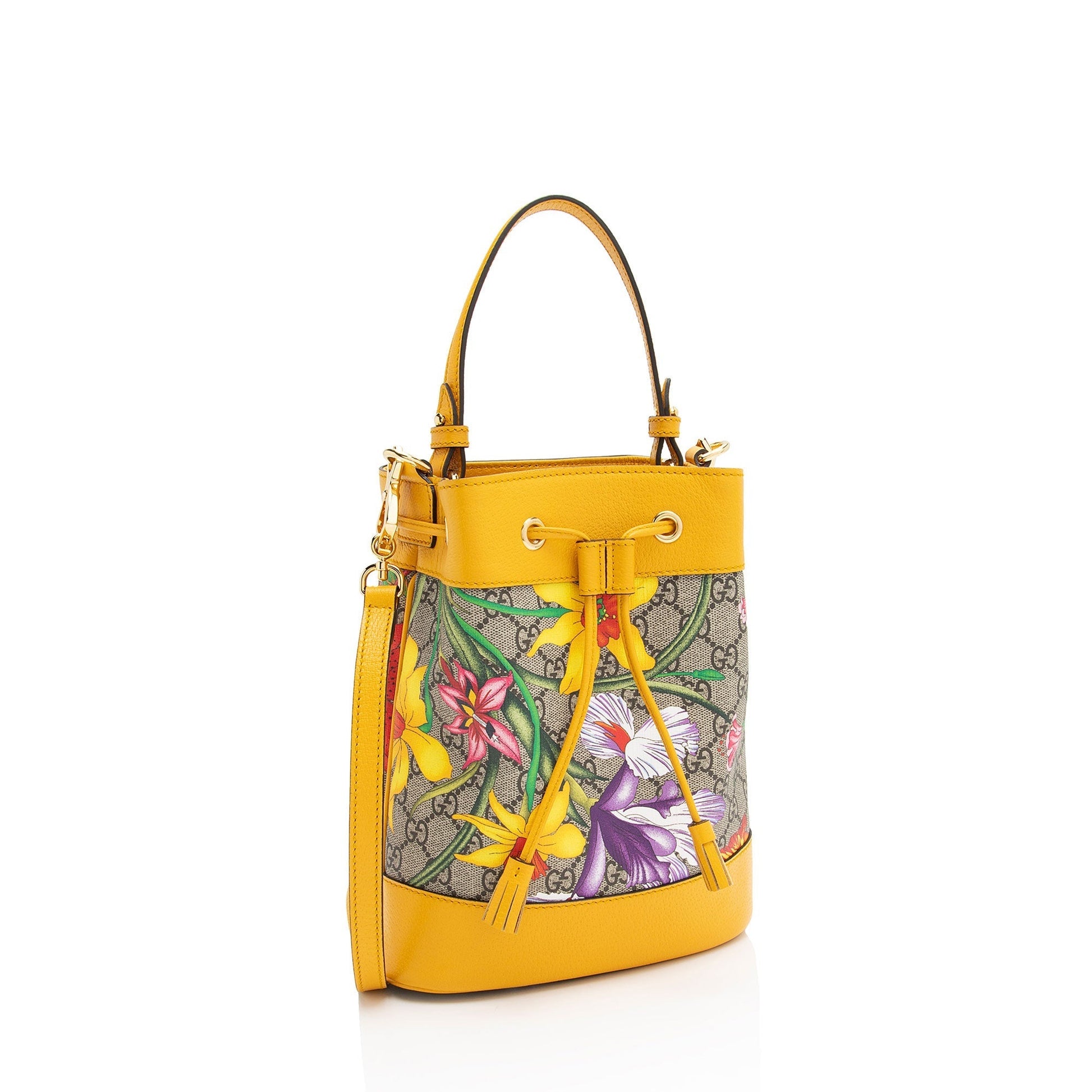Gucci GG Supreme Flora Ophidia Bucket Leather Canvas Beige Small Crossbody Bag Shf Xran0H