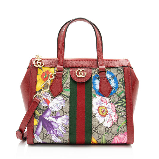 Gucci GG Supreme Flora Ophidia SHF-LuiJoi Leather Canvas Nylon Beige Tote Bag