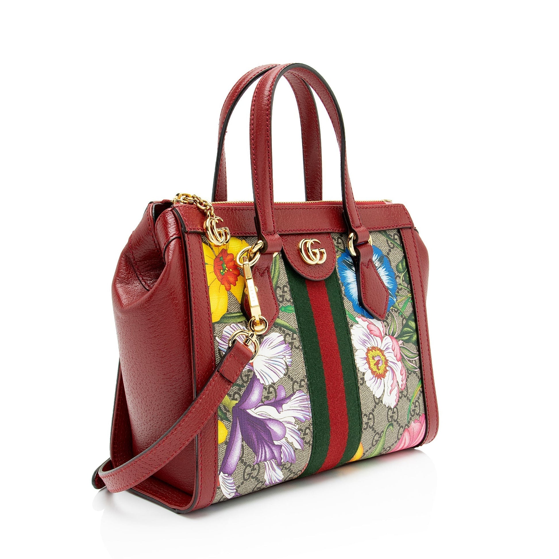 Gucci GG Supreme Flora Ophidia Leather Canvas Nylon Red Tote Bag