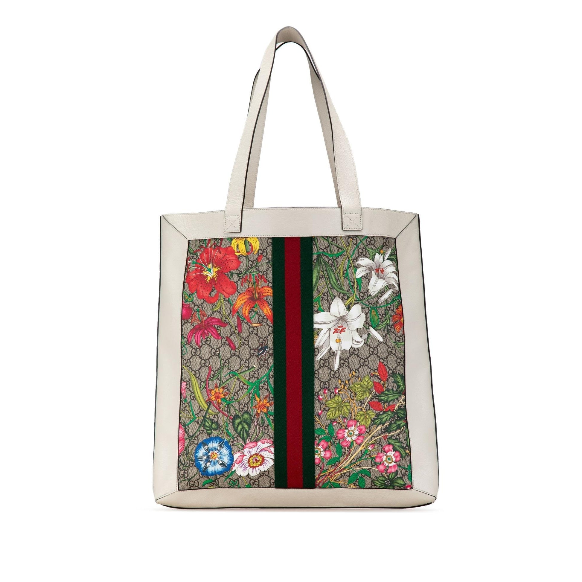 Gucci GG Supreme Flora Ophidia SHG-d9GcJU Canvas Calf White Tote Bag