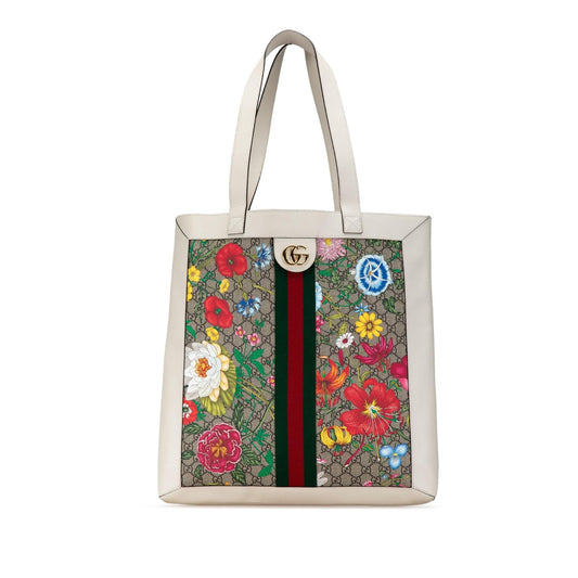 Gucci GG Supreme Flora Ophidia SHG-d9GcJU Canvas Calf White Tote Bag