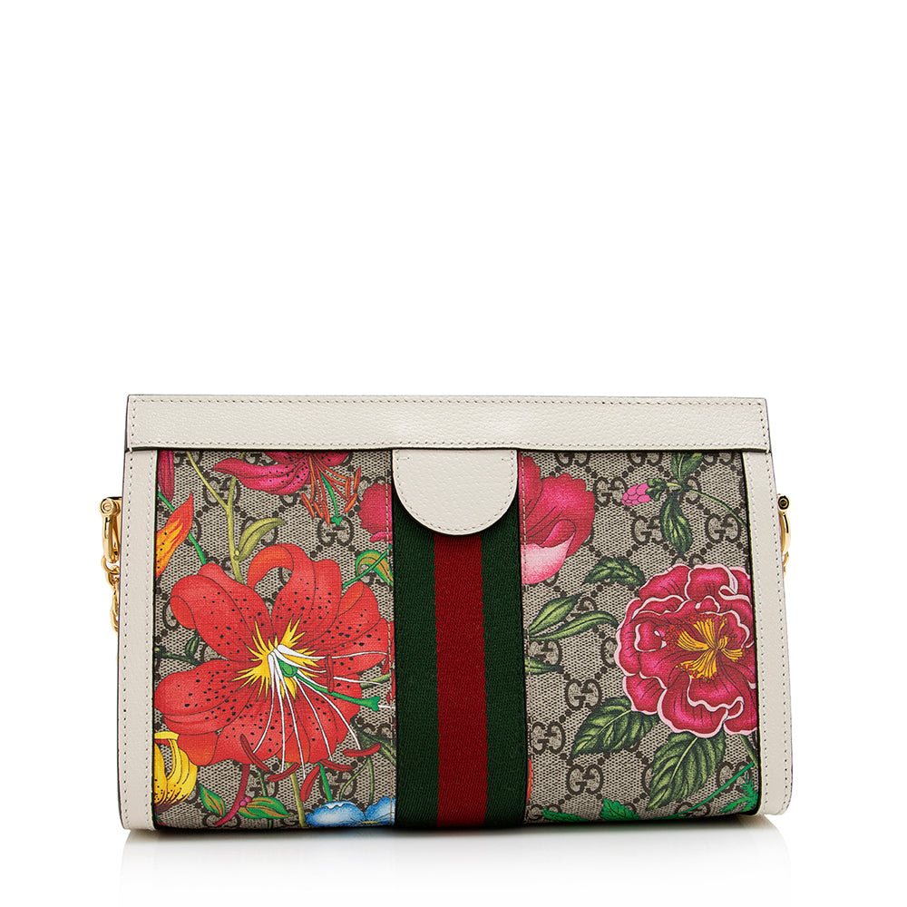 Gucci GG Supreme Flora Ophidia Web Leather Canvas Nylon White Shoulder Bag