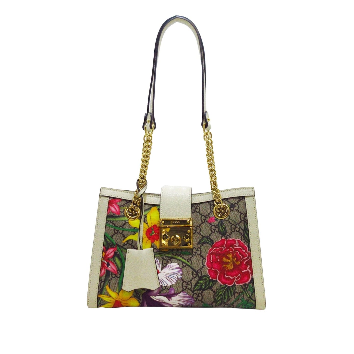 Gucci GG Supreme Flora Padlock SHG-9mmWKN Canvas Calf Brown Shoulder Bag