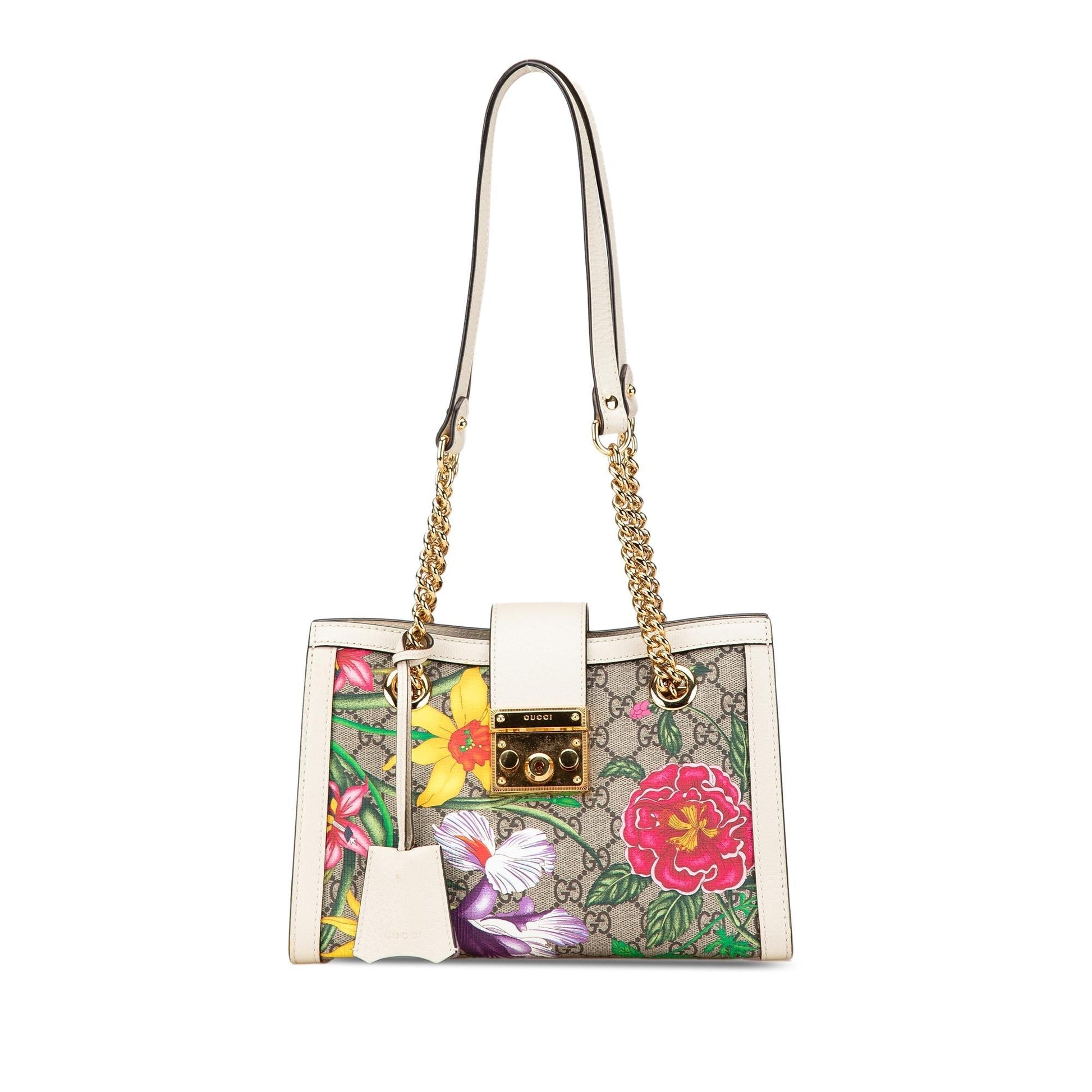 Gucci GG Supreme Flora Padlock Canvas Brown Shoulder Bag