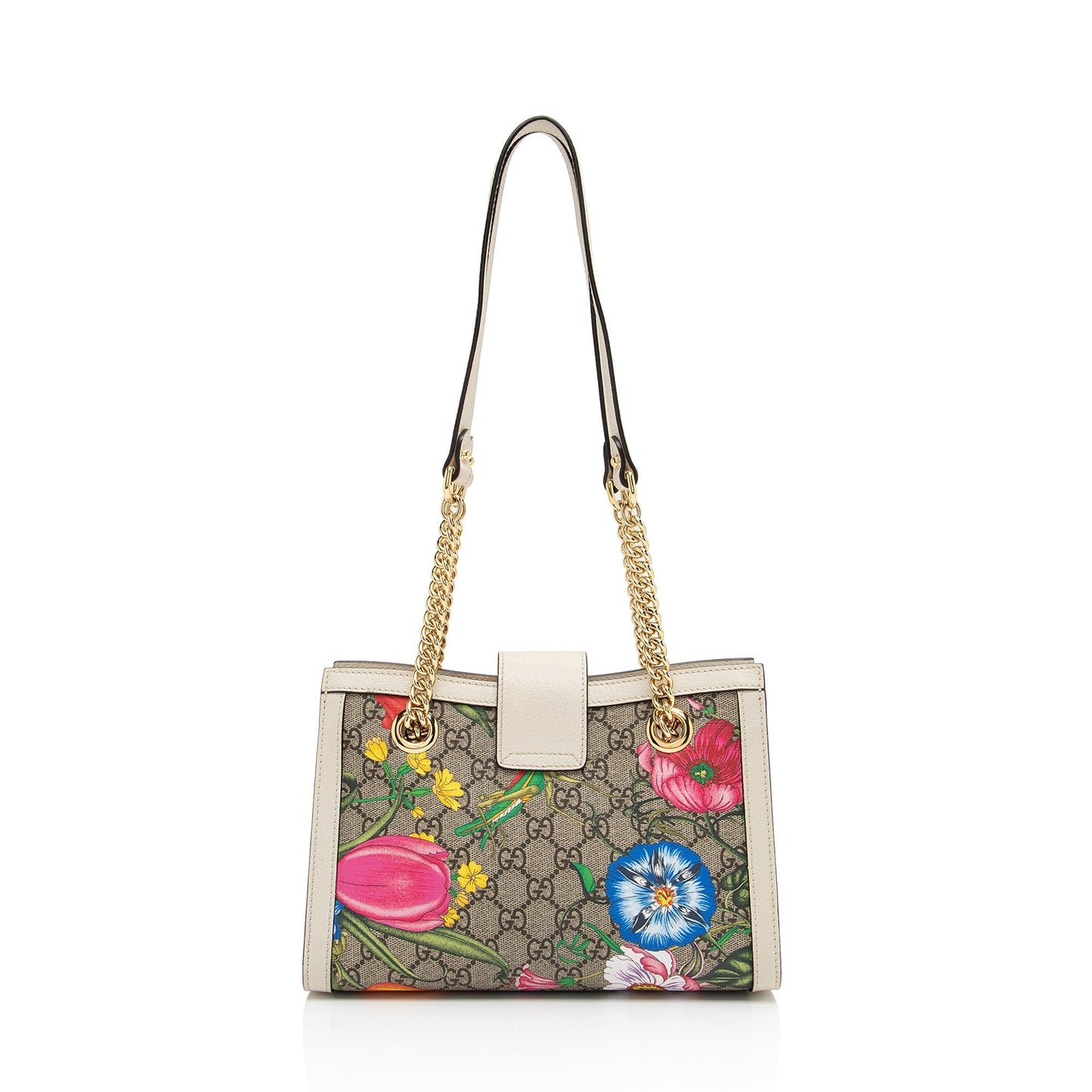 Gucci GG Supreme Flora Padlock SHF-39l0R6 Leather Canvas White Beige Shoulder Bag