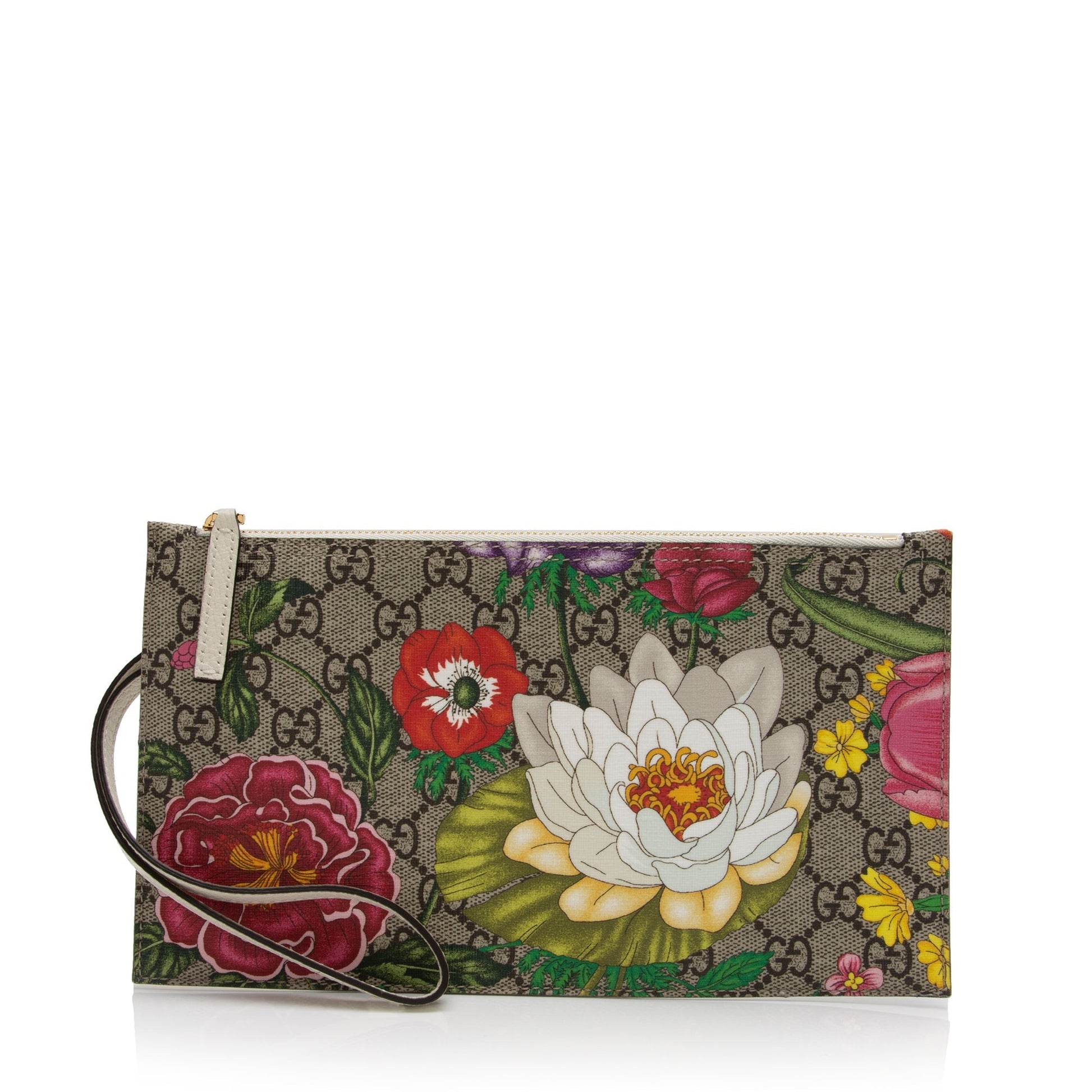 Gucci GG Supreme Flora Pochette SHF-L79z7Y Leather Canvas White Clutch Bag