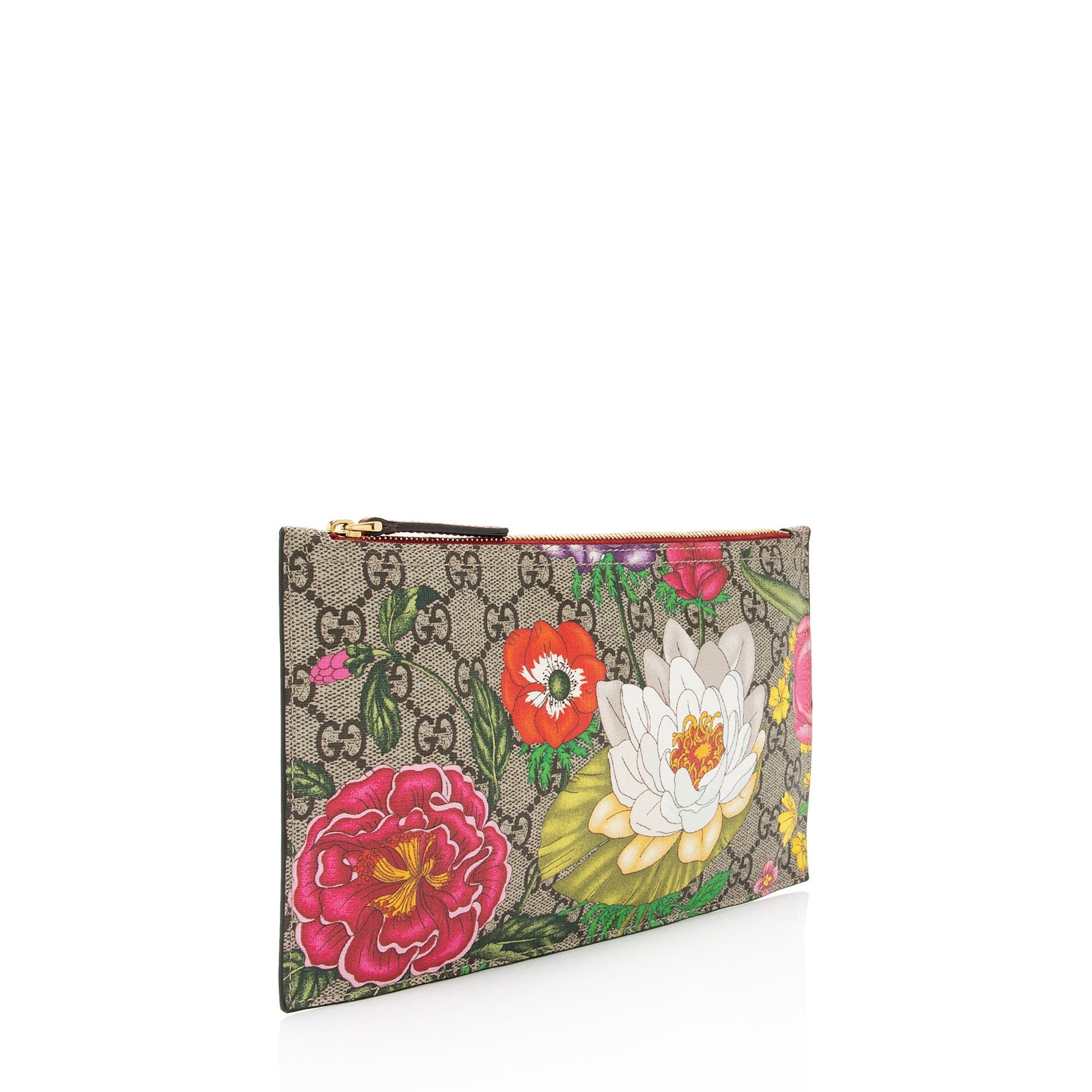 Gucci GG Supreme Flora Pochette SHF-dS9g3S Leather Canvas Beige Red Clutch Bag
