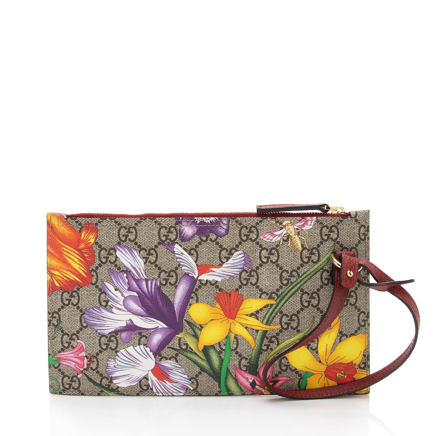 Gucci GG Supreme Flora Pochette SHF-7Ne93g Leather Canvas Beige Red Clutch Bag