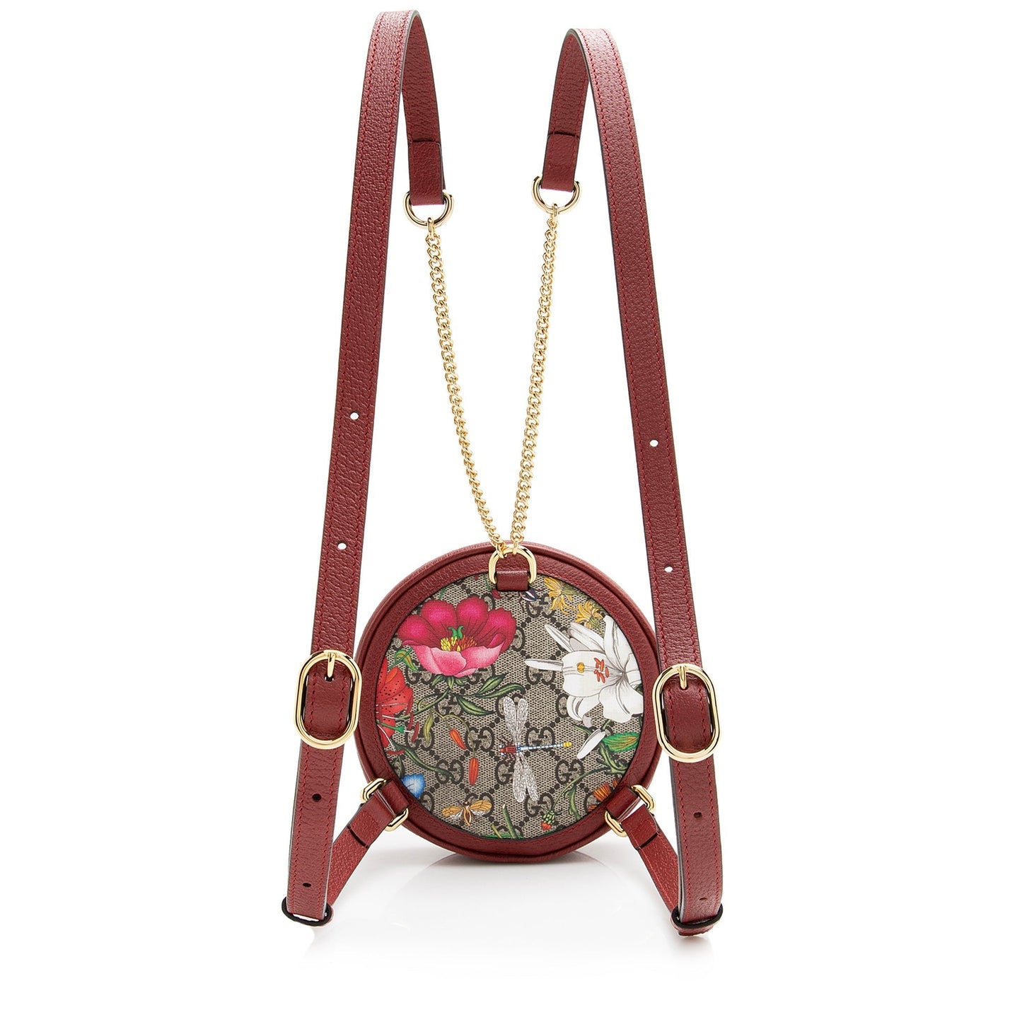Gucci GG Supreme Flora Round Backpack Leather Canvas Nylon Red Shoulder Bag