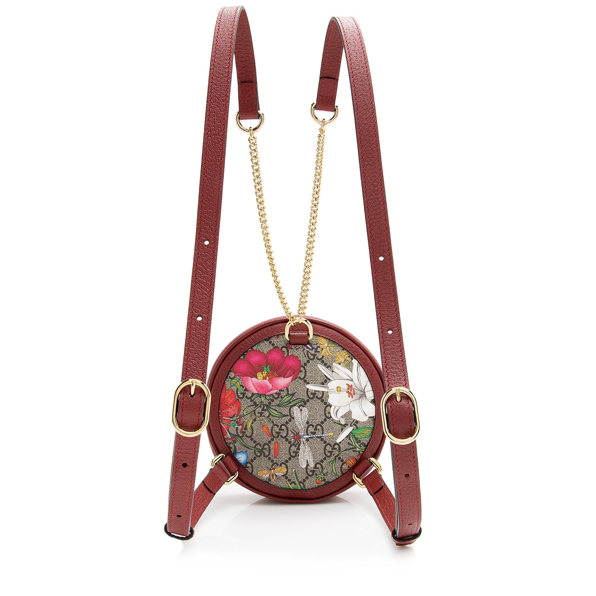 Gucci GG Supreme Flora Round Backpack Leather Canvas Nylon Red Shoulder Bag