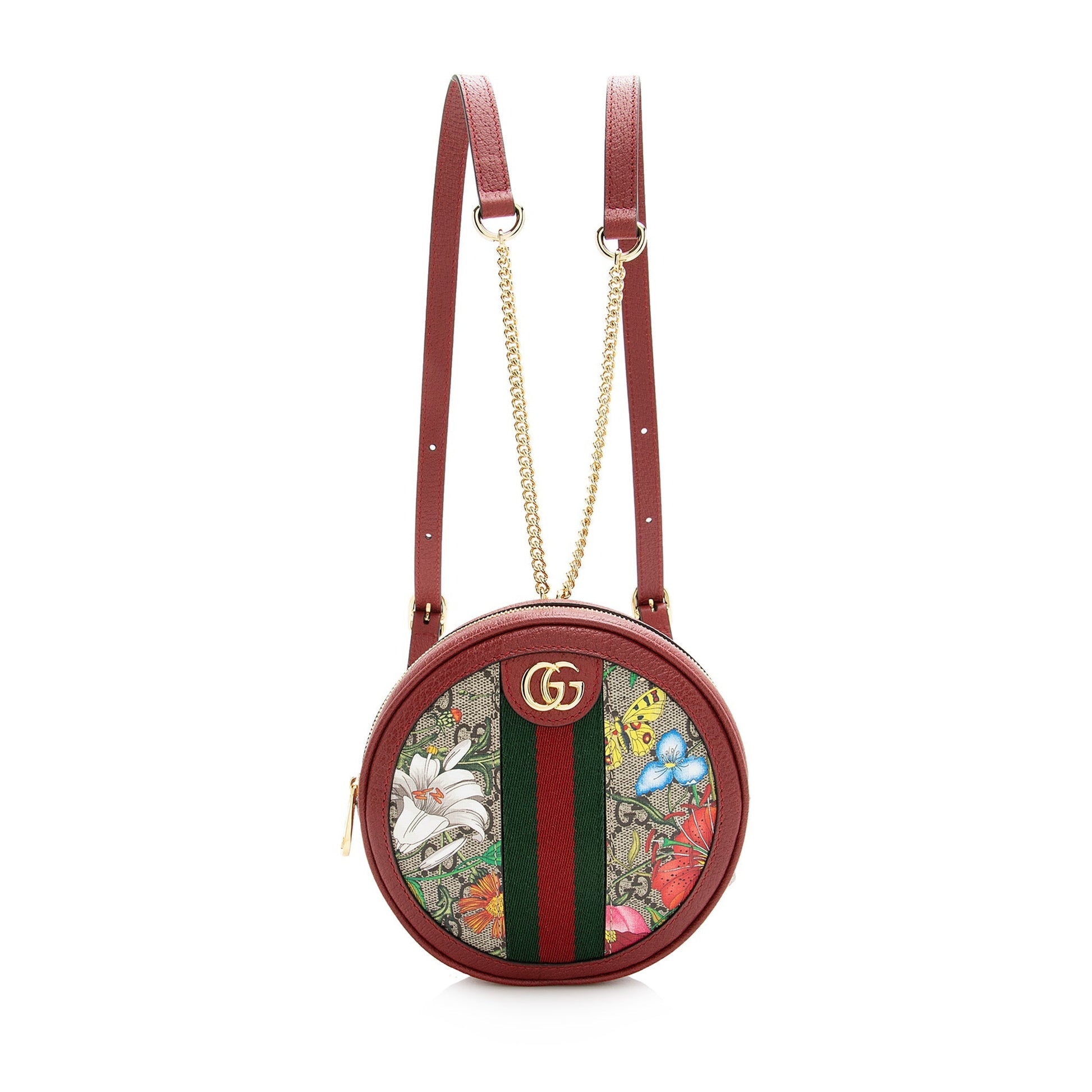 Gucci GG Supreme Flora Round Backpack Leather Canvas Nylon Red Shoulder Bag
