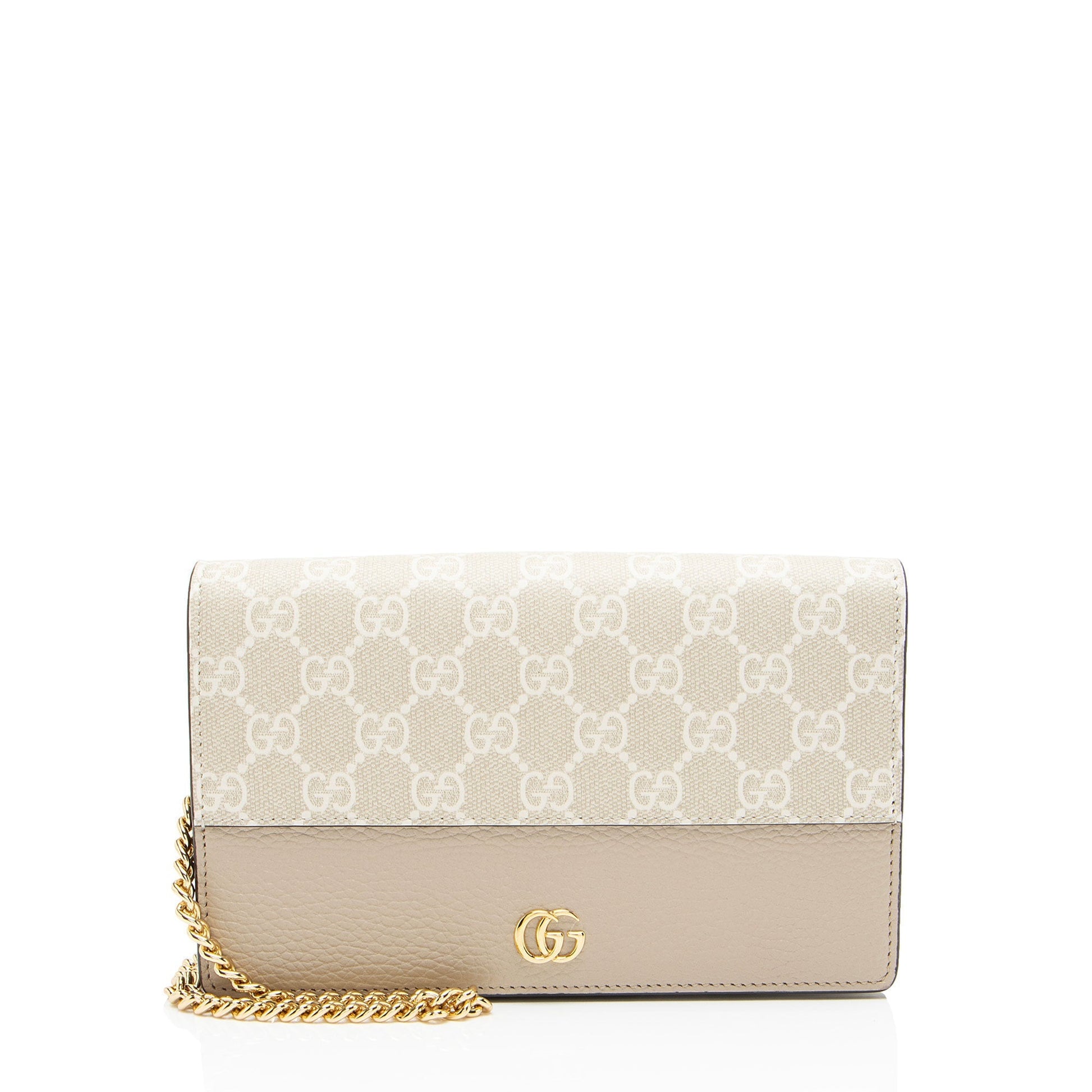 Gucci GG Supreme GG Marmont Chain Leather Canvas White Beige Crossbody Bag